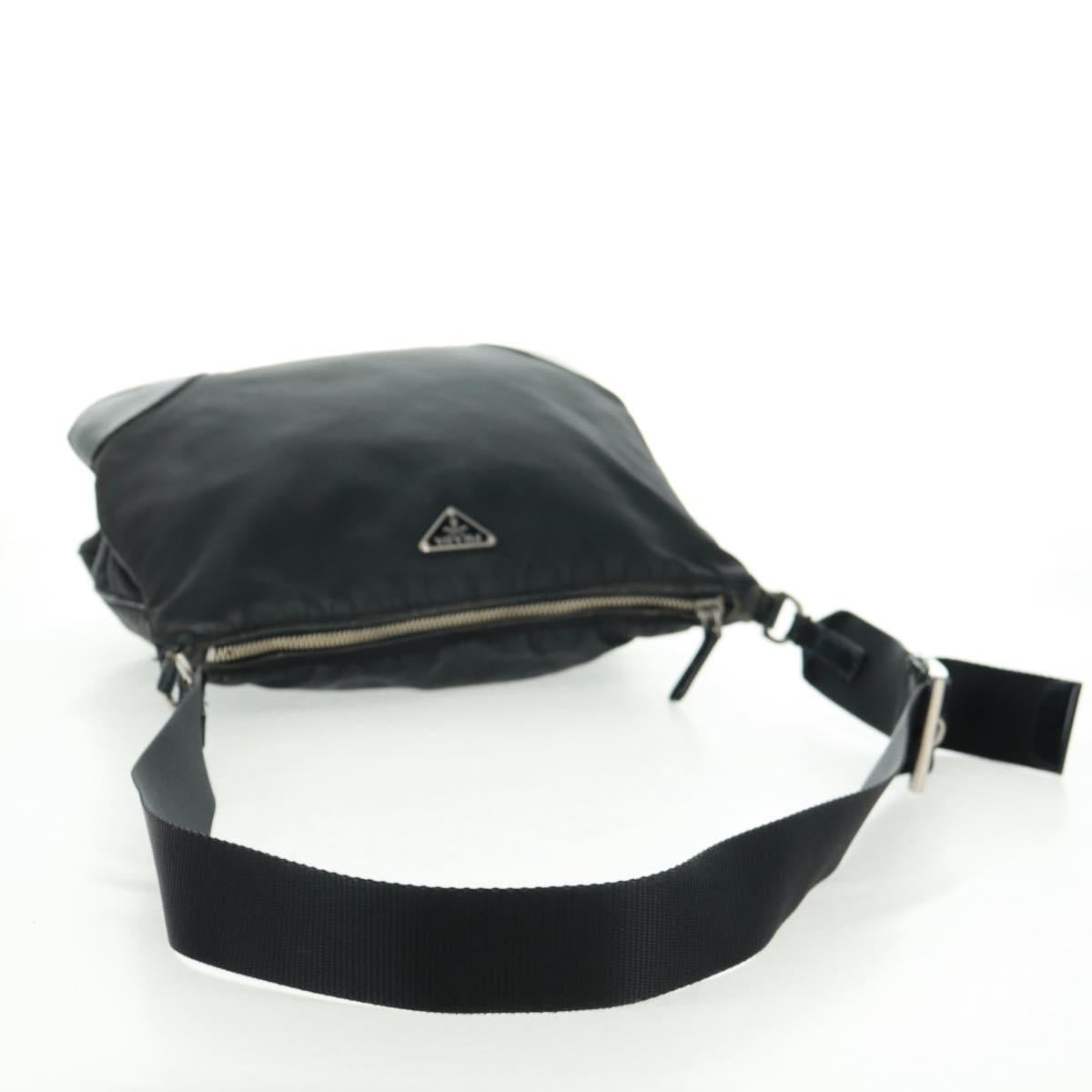 PRADA Shoulder Bag Nylon Leather Black Silver Auth bs32075