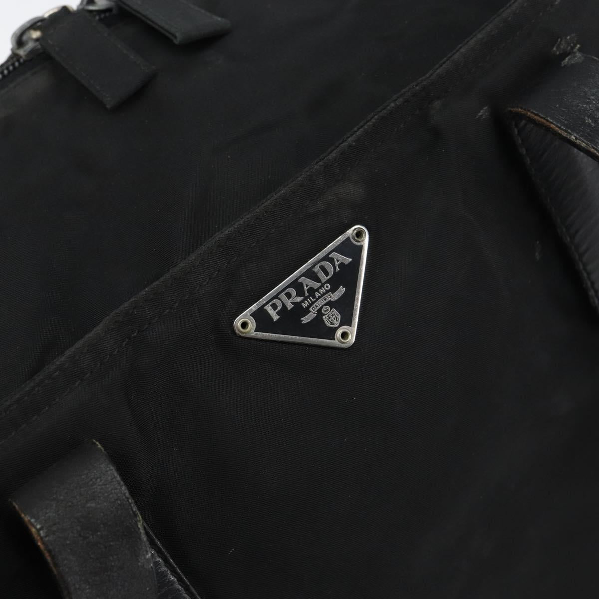 PRADA Tote Bag Nylon Black Silver Auth bs32076
