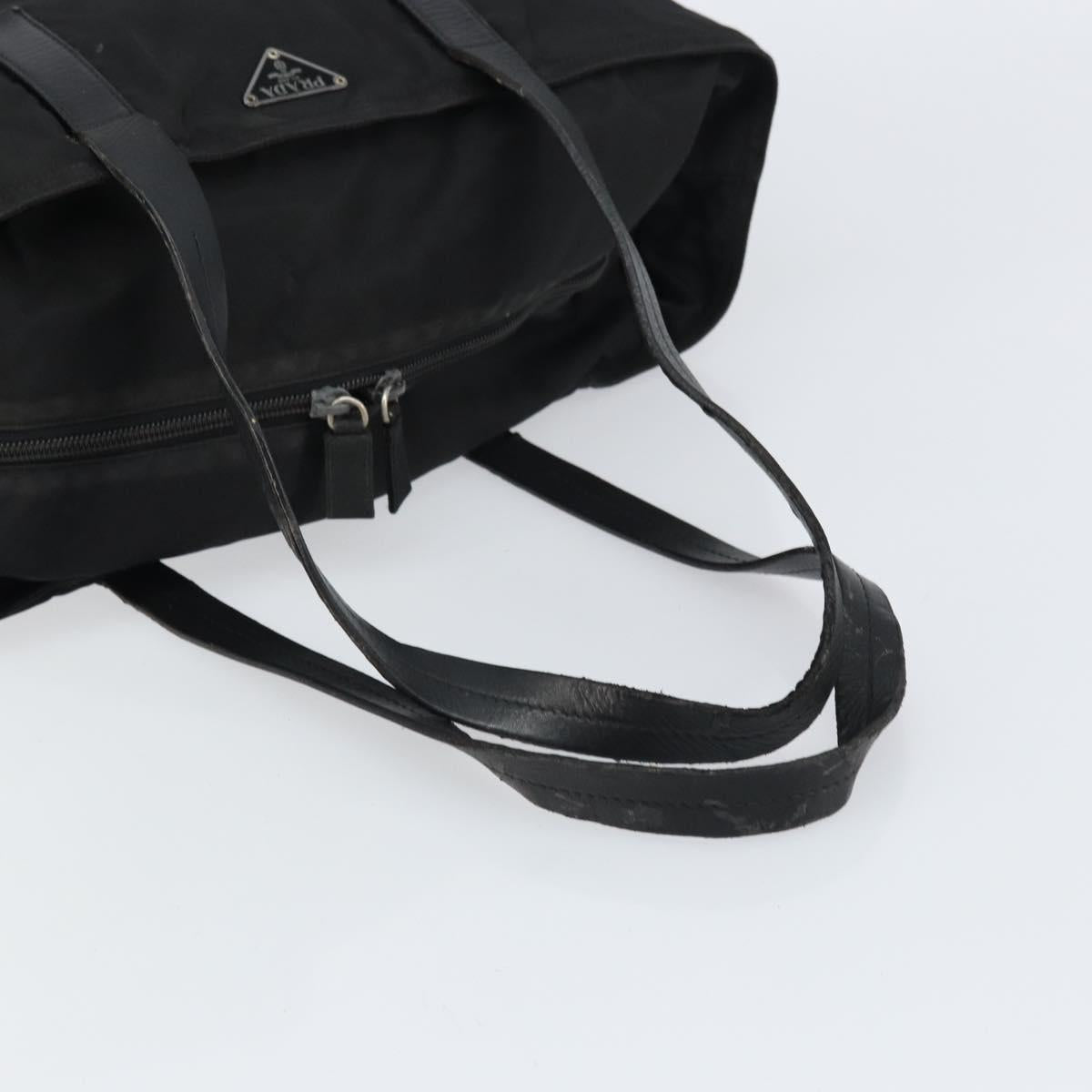 PRADA Tote Bag Nylon Black Silver Auth bs32076