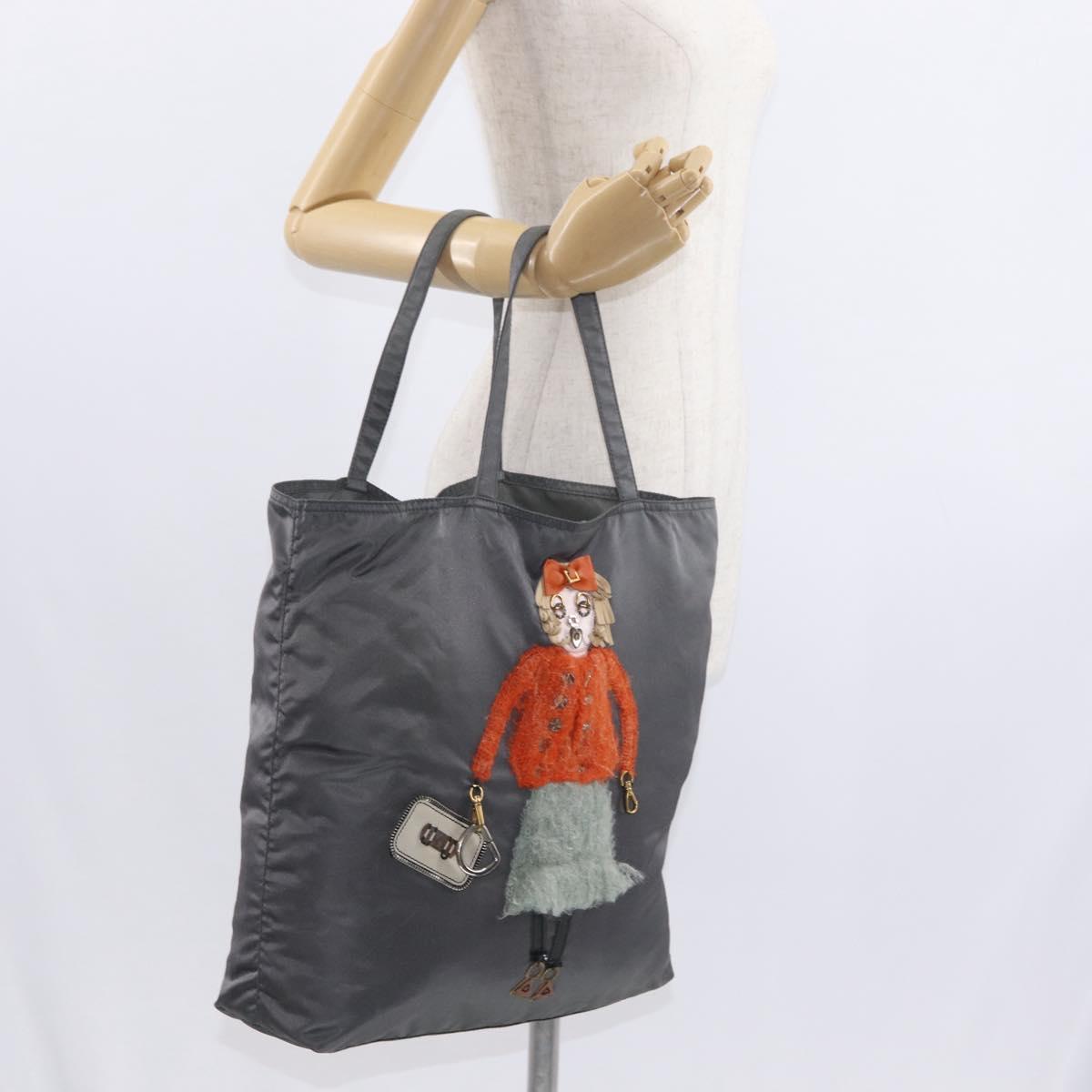 PRADA Tote Bag Nylon Gray Silver Auth bs32079