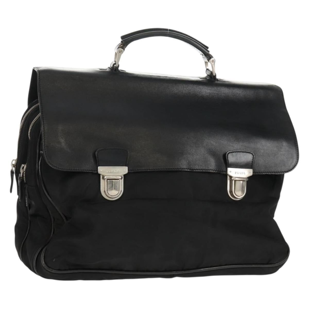 PRADA Hand Bag Nylon Leather Black Silver Auth bs32080