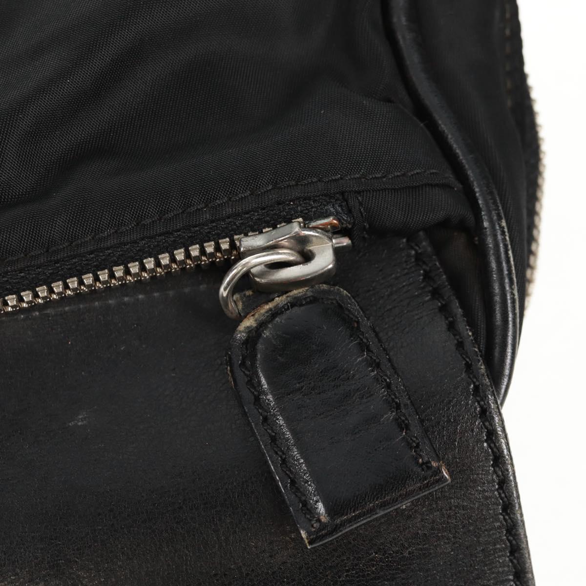 PRADA Hand Bag Nylon Leather Black Silver Auth bs32080