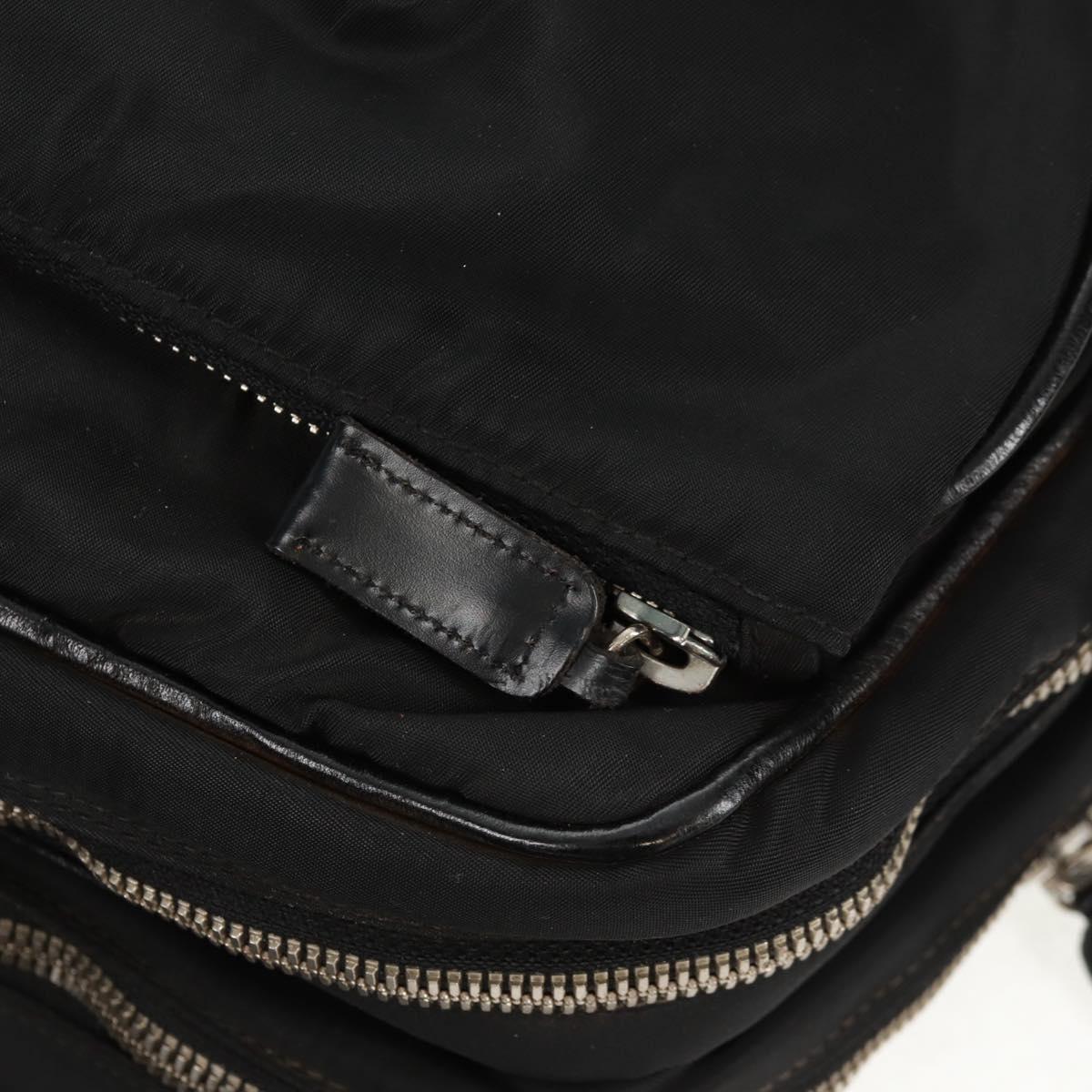 PRADA Hand Bag Nylon Leather Black Silver Auth bs32080