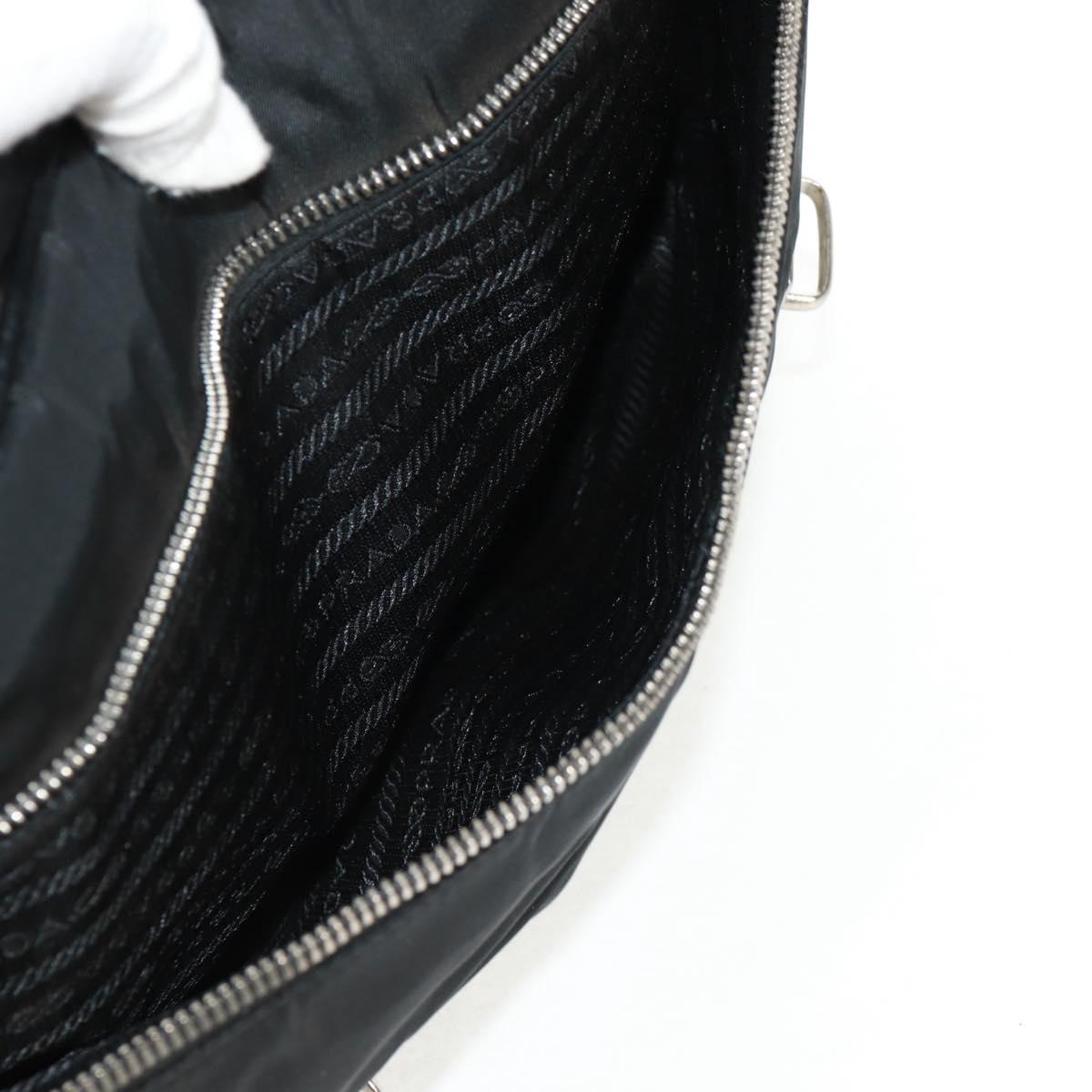 PRADA Hand Bag Nylon Leather Black Silver Auth bs32080