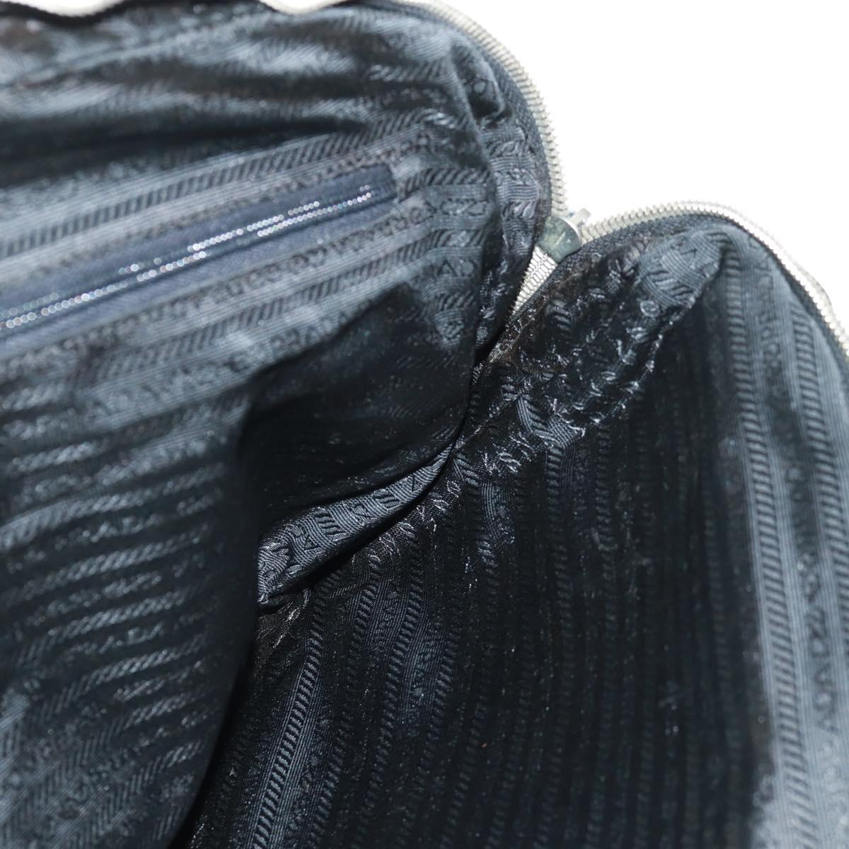 PRADA Hand Bag Nylon Leather Black Silver Auth bs32080