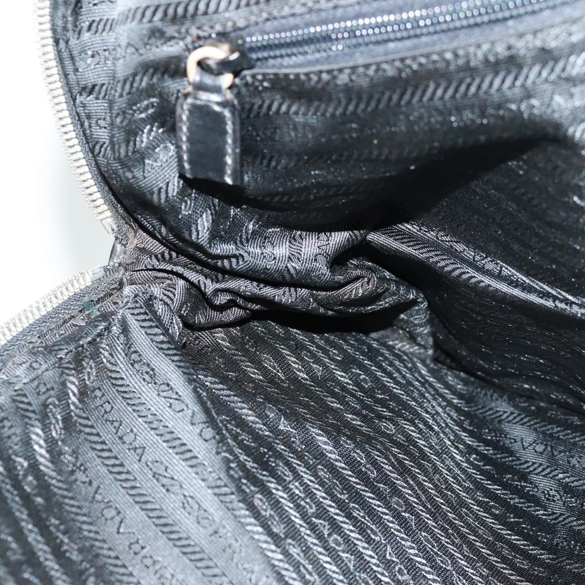 PRADA Hand Bag Nylon Leather Black Silver Auth bs32080