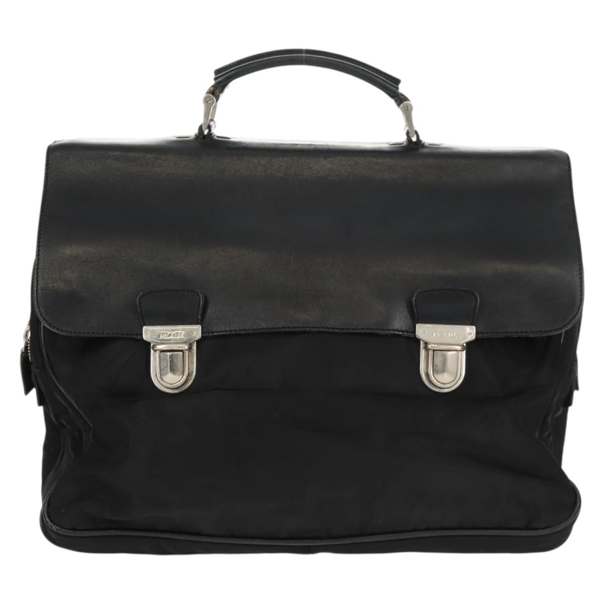 PRADA Hand Bag Nylon Leather Black Silver Auth bs32080