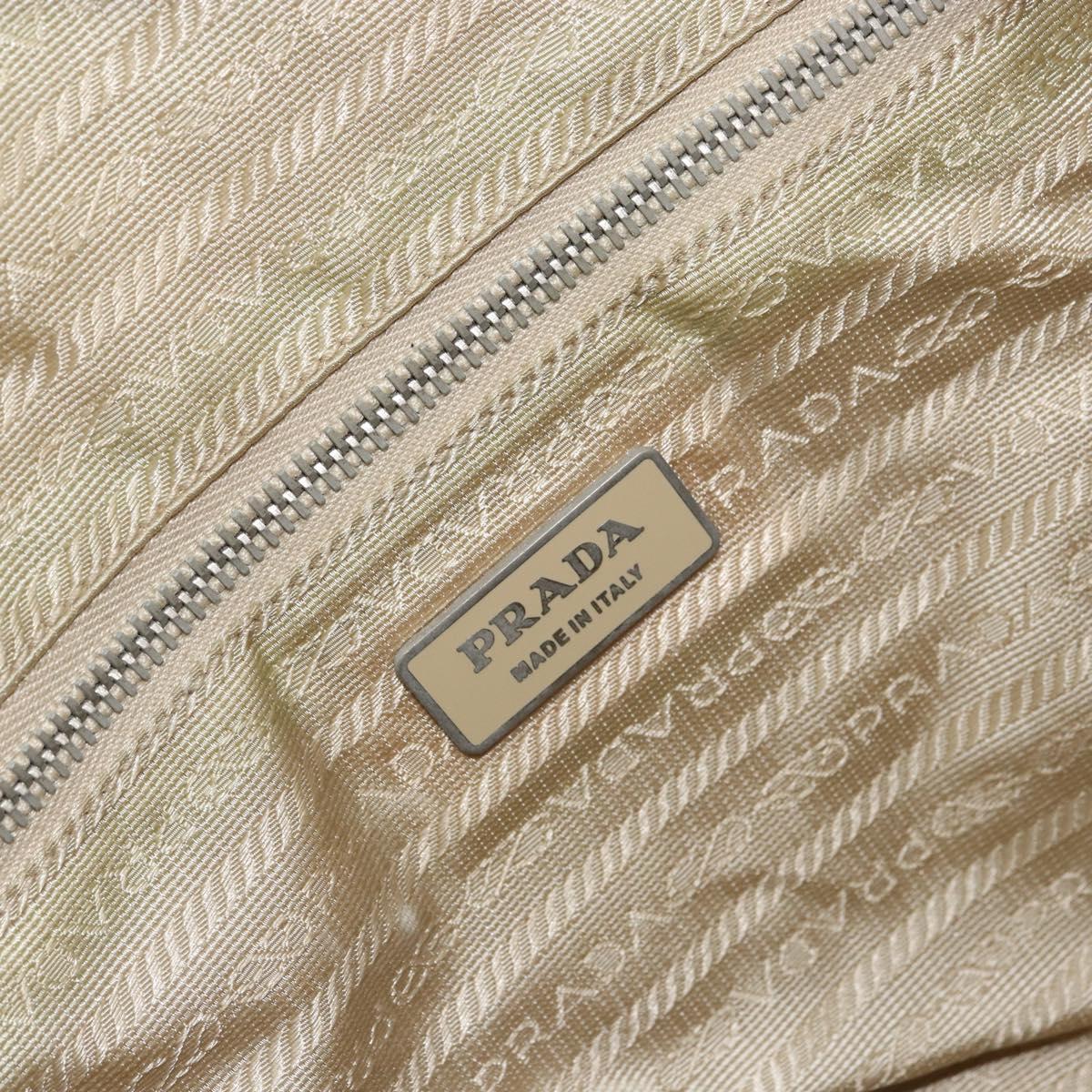 PRADA Tote Bag Nylon Beige Silver Auth bs32083
