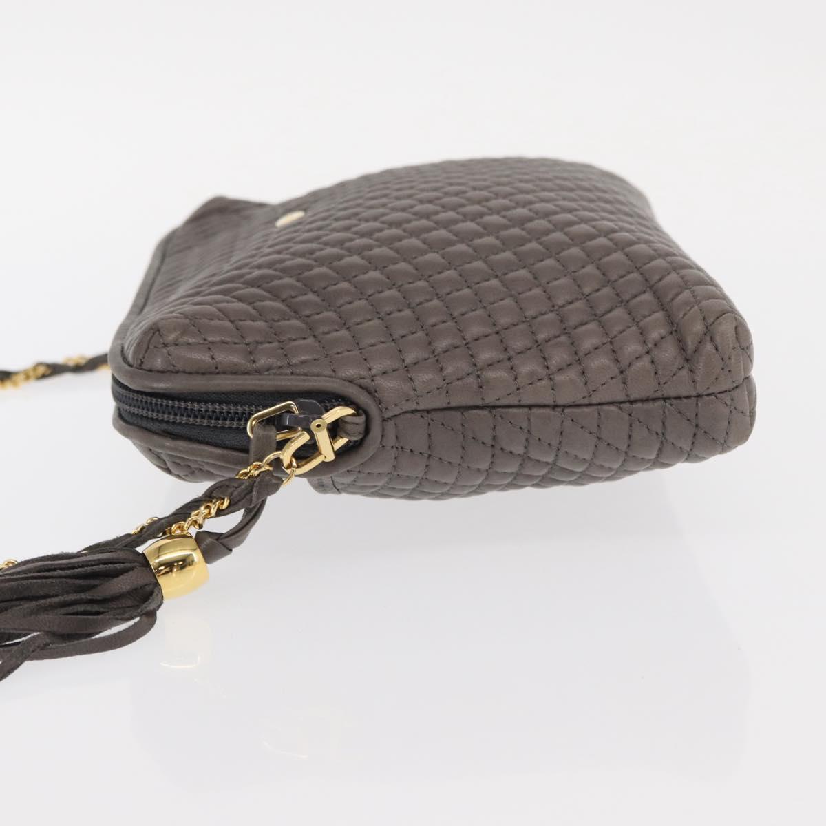BALLY Chain Shoulder Bag Leather Gray Gold Auth bs32085