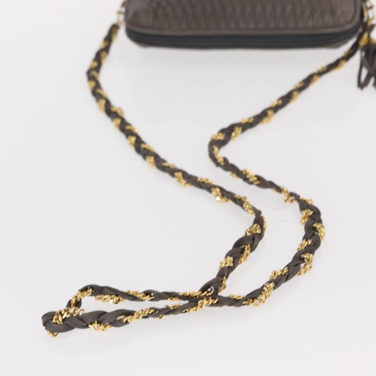 BALLY Chain Shoulder Bag Leather Gray Gold Auth bs32085