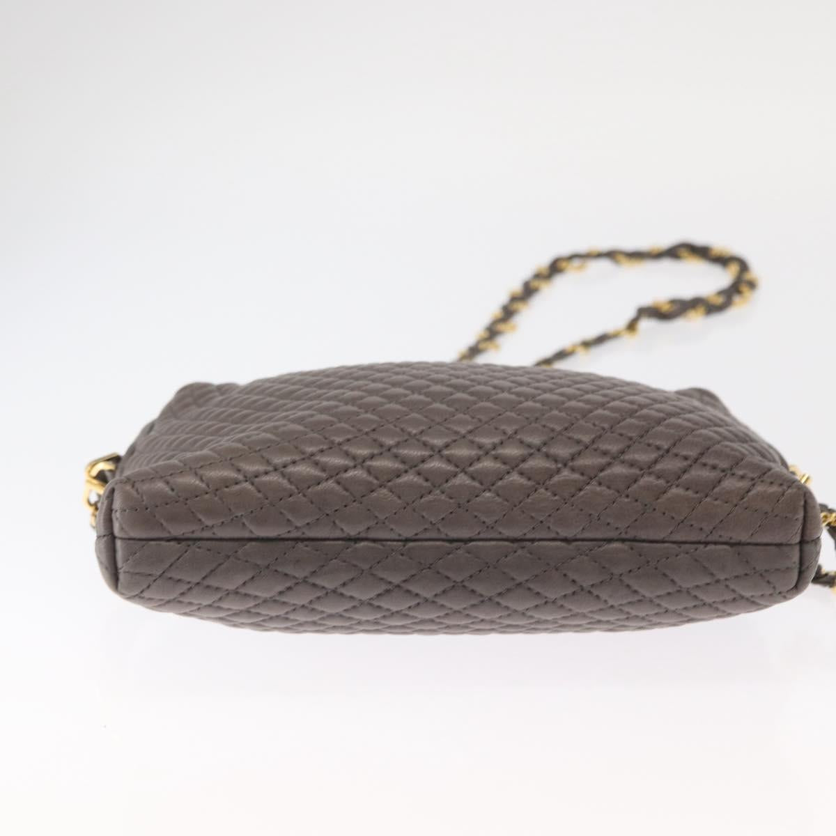 BALLY Chain Shoulder Bag Leather Gray Gold Auth bs32085