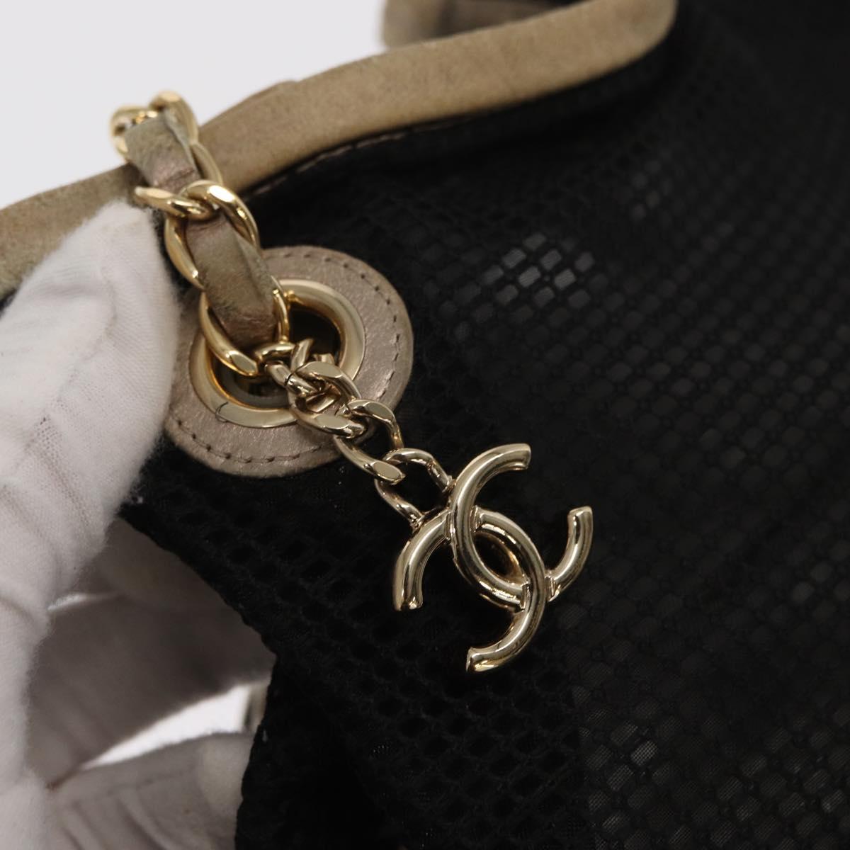 CHANEL Chain Shoulder Bag Nylon Leather Black Gold CC Auth bs32086