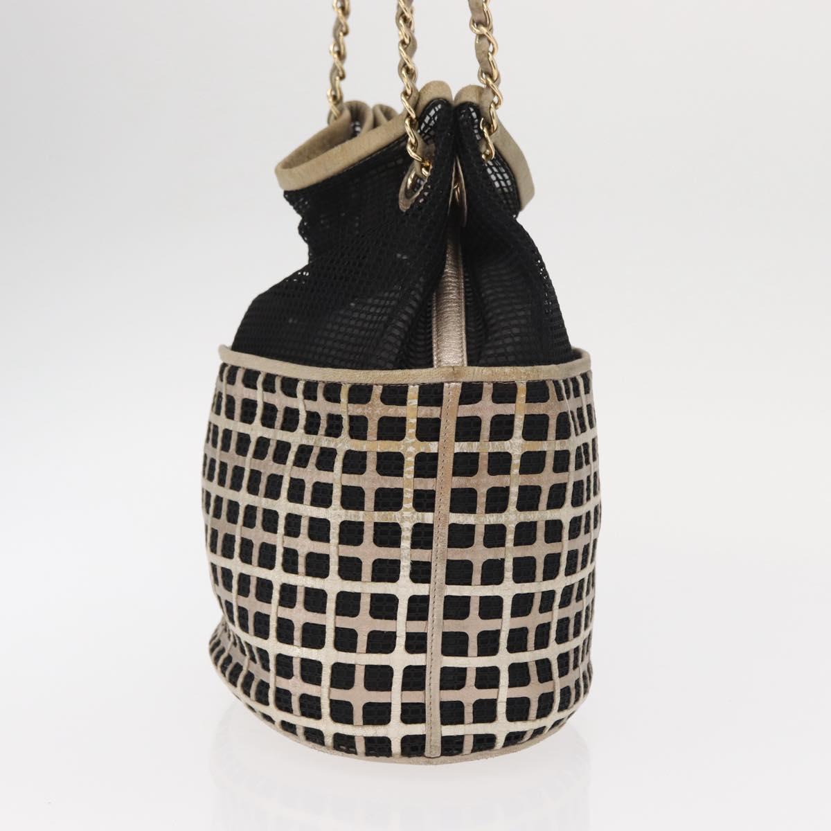 CHANEL Chain Shoulder Bag Nylon Leather Black Gold CC Auth bs32086