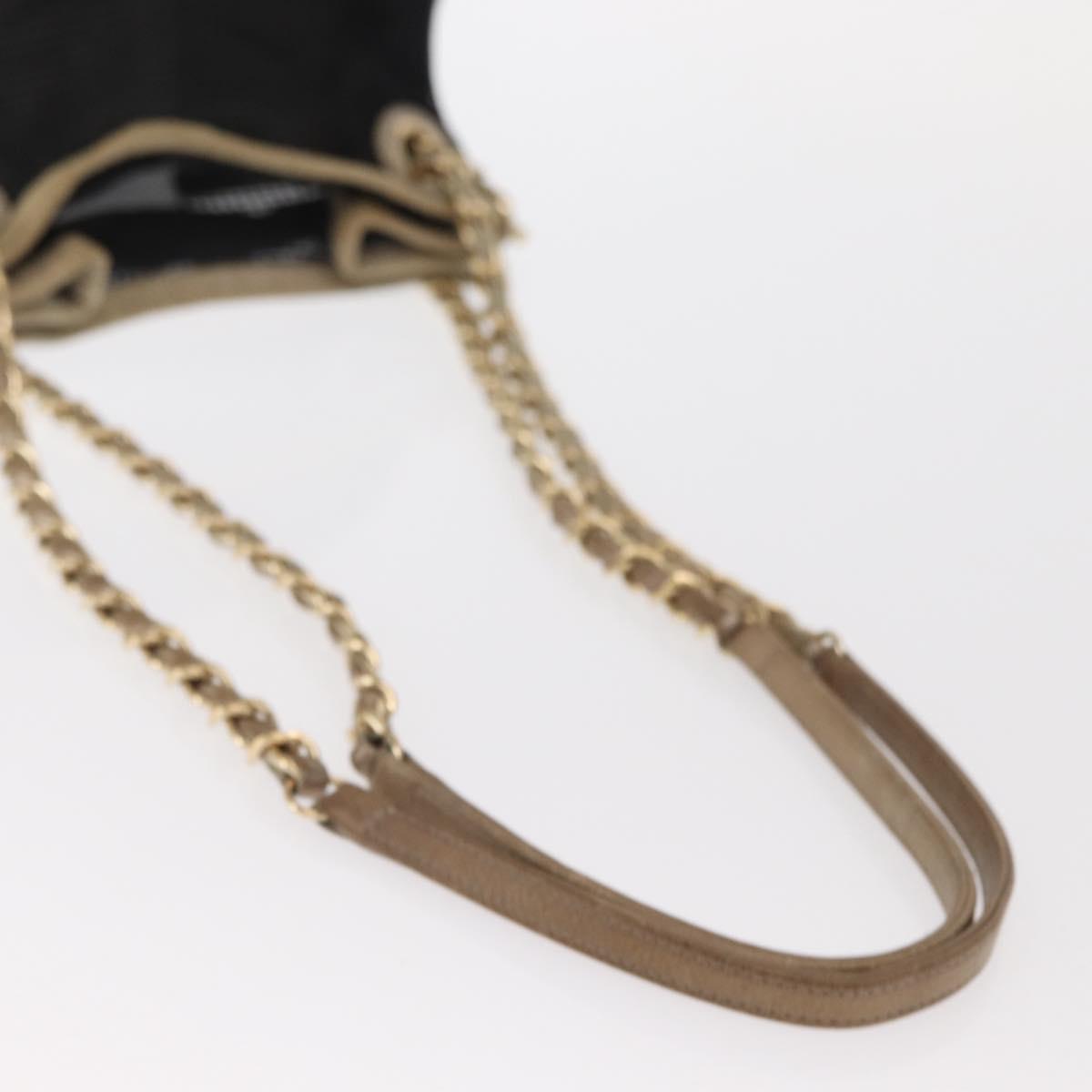 CHANEL Chain Shoulder Bag Nylon Leather Black Gold CC Auth bs32086