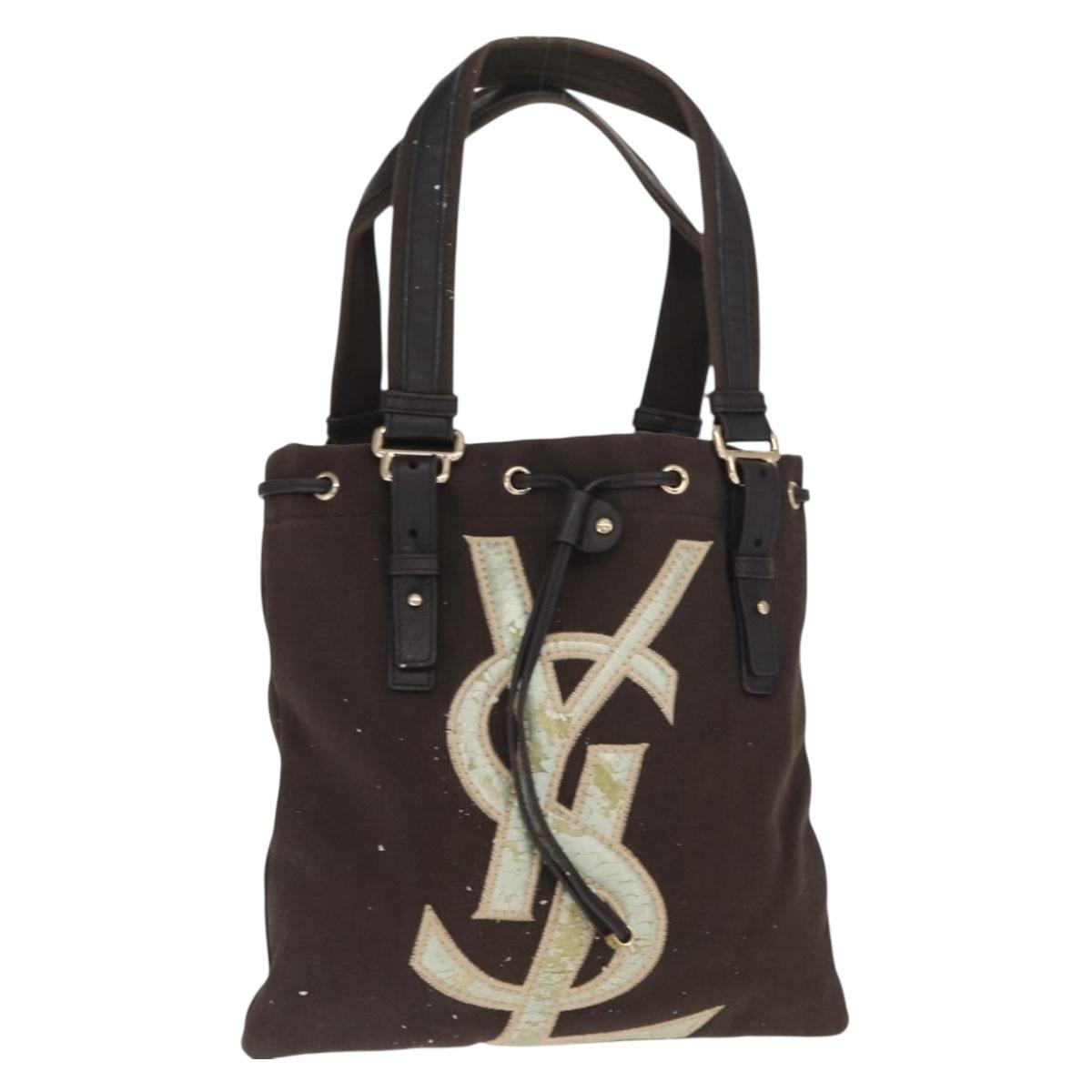SAINT LAURENT Tote Bag Canvas Black Silver 123435 Auth bs32088