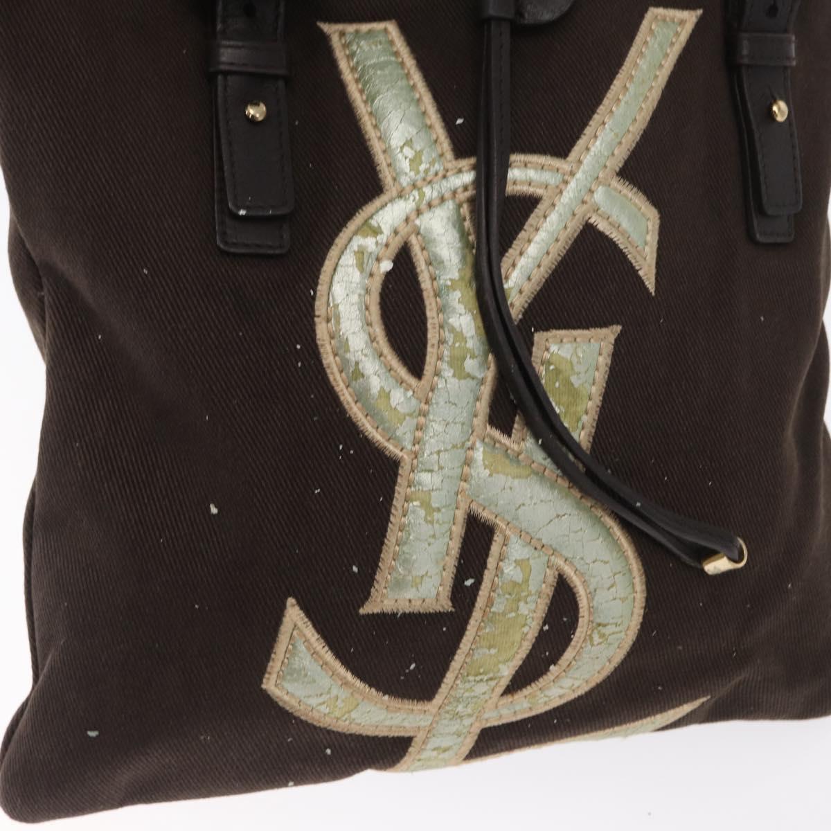 SAINT LAURENT Tote Bag Canvas Black Silver 123435 Auth bs32088