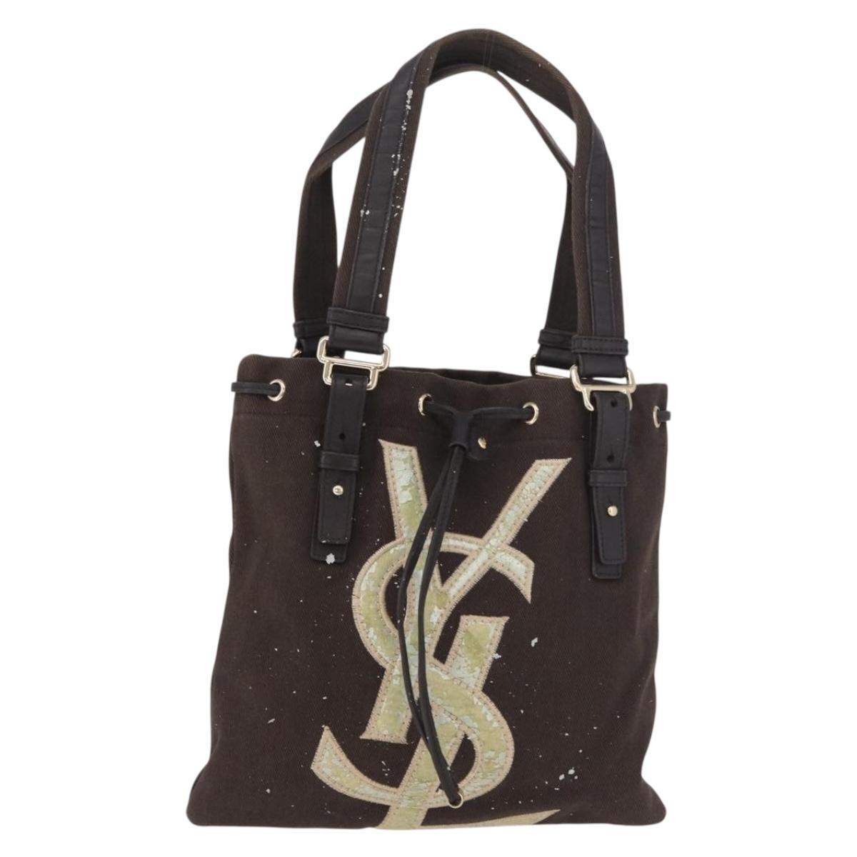 SAINT LAURENT Tote Bag Canvas Black Silver 123435 Auth bs32088
