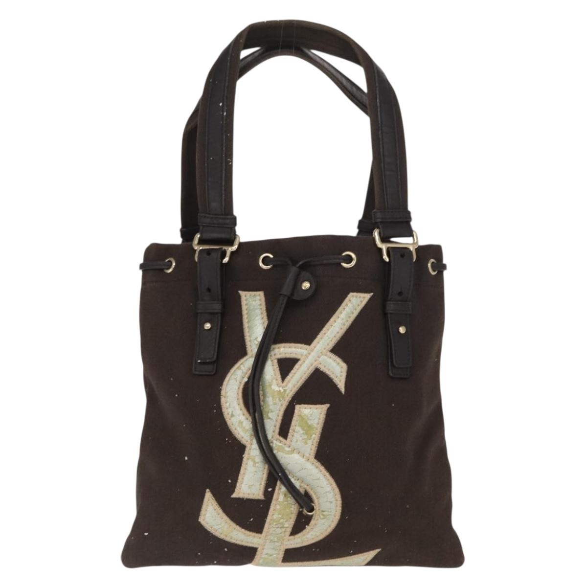 SAINT LAURENT Tote Bag Canvas Black Silver 123435 Auth bs32088