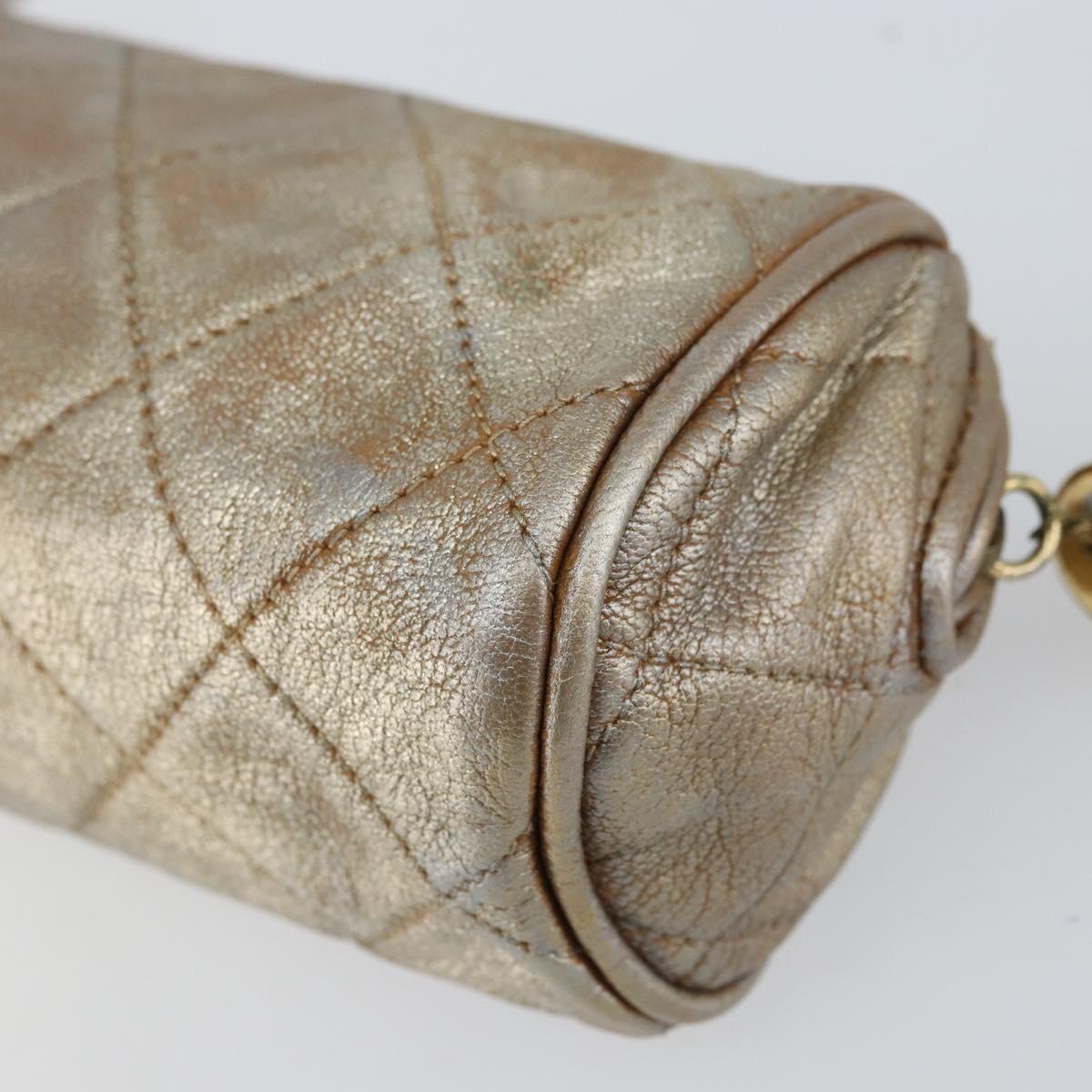 CHANEL Matelasse Pouch Leather Champagne Gold CC Auth bs32089