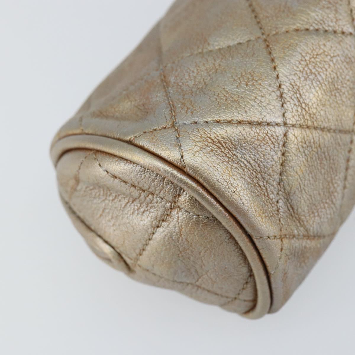 CHANEL Matelasse Pouch Leather Champagne Gold CC Auth bs32089
