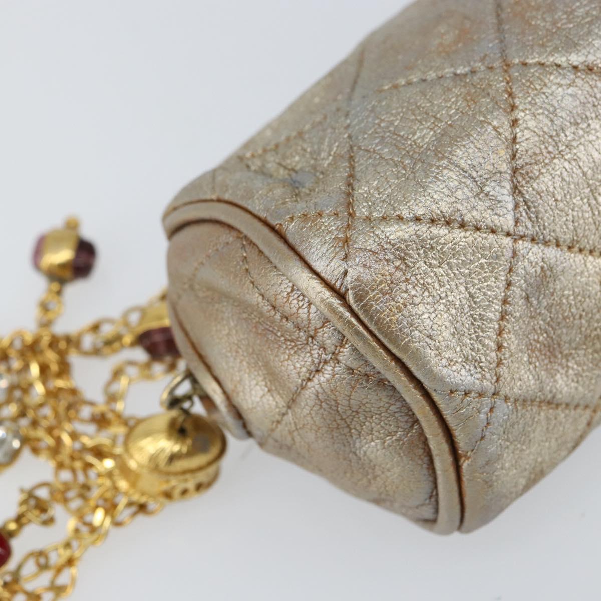 CHANEL Matelasse Pouch Leather Champagne Gold CC Auth bs32089