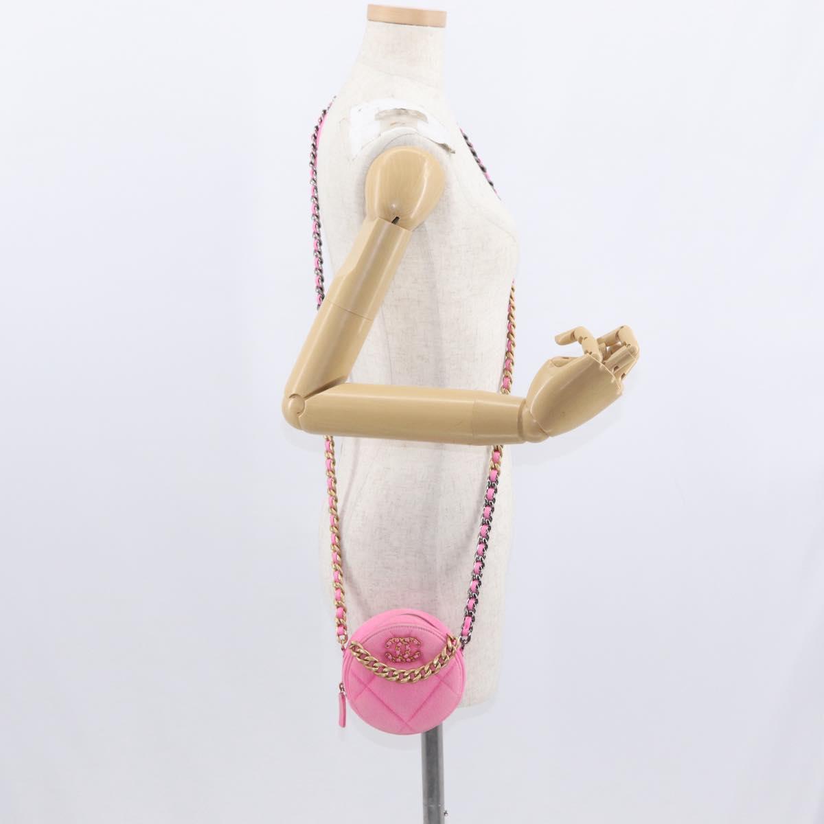 CHANEL Matelasse Chain Shoulder Bag Canvas Pink Gold CC Auth bs32090