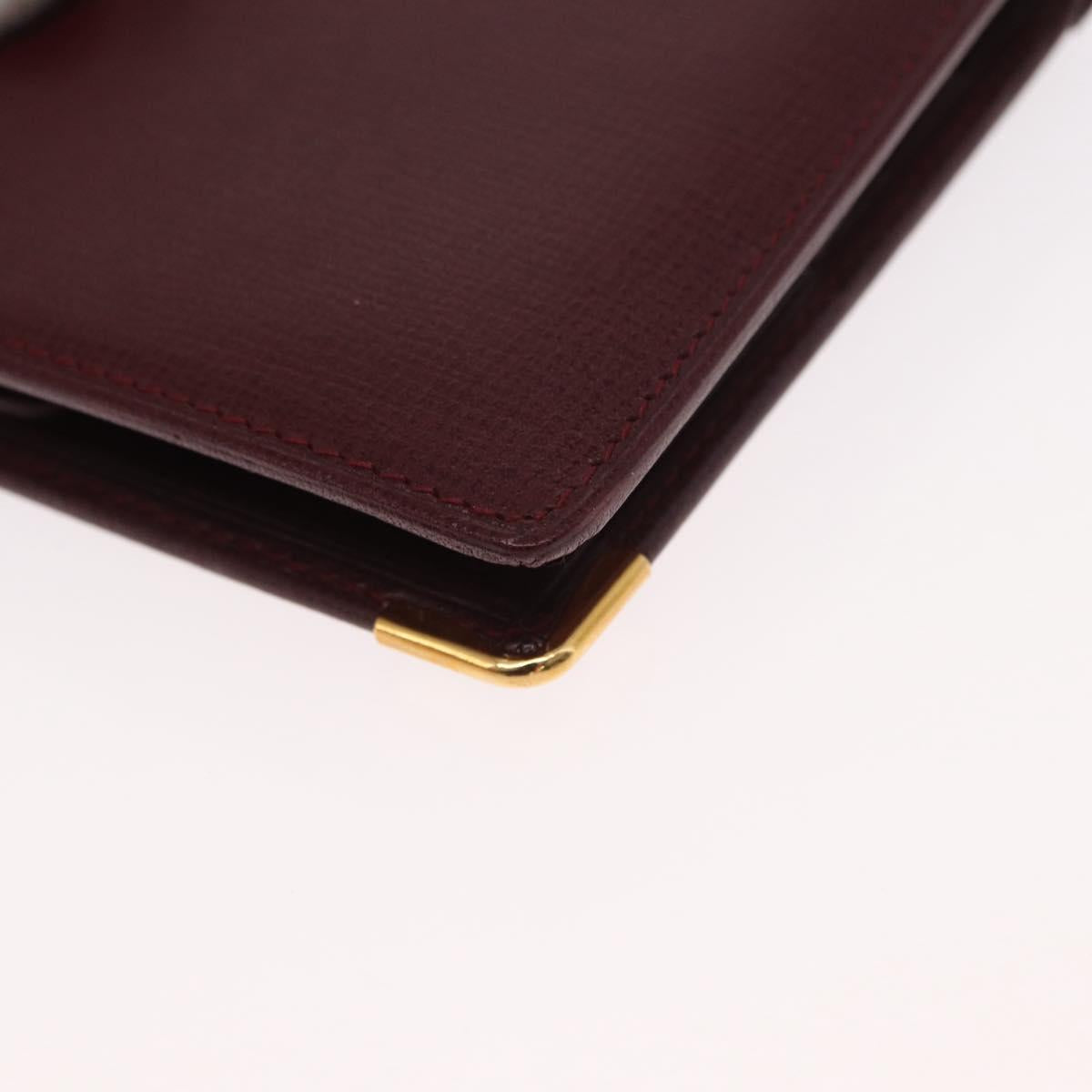 CARTIER Must Line Bifold Wallet Leather Bordeaux Gold Auth bs32096