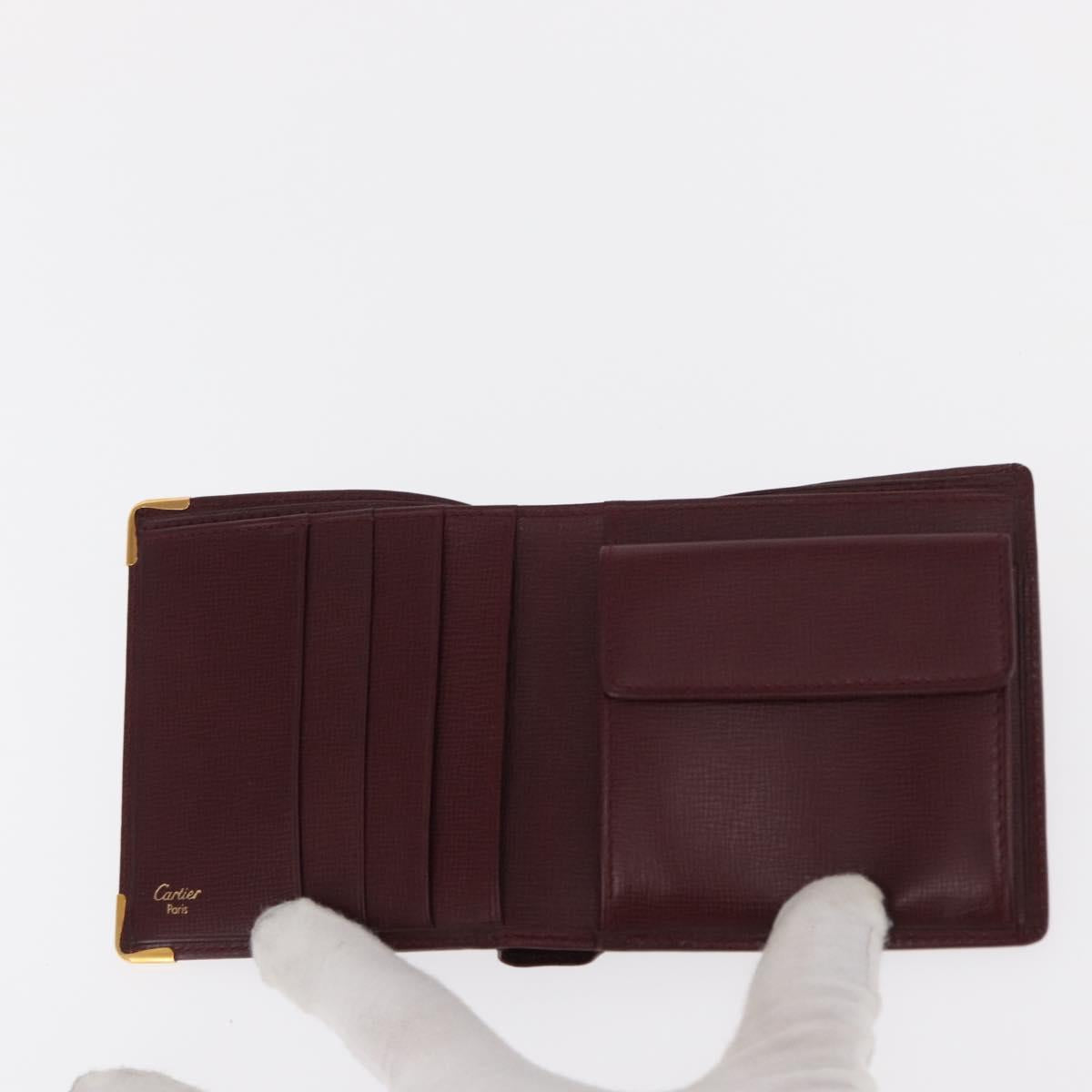 CARTIER Must Line Bifold Wallet Leather Bordeaux Gold Auth bs32096