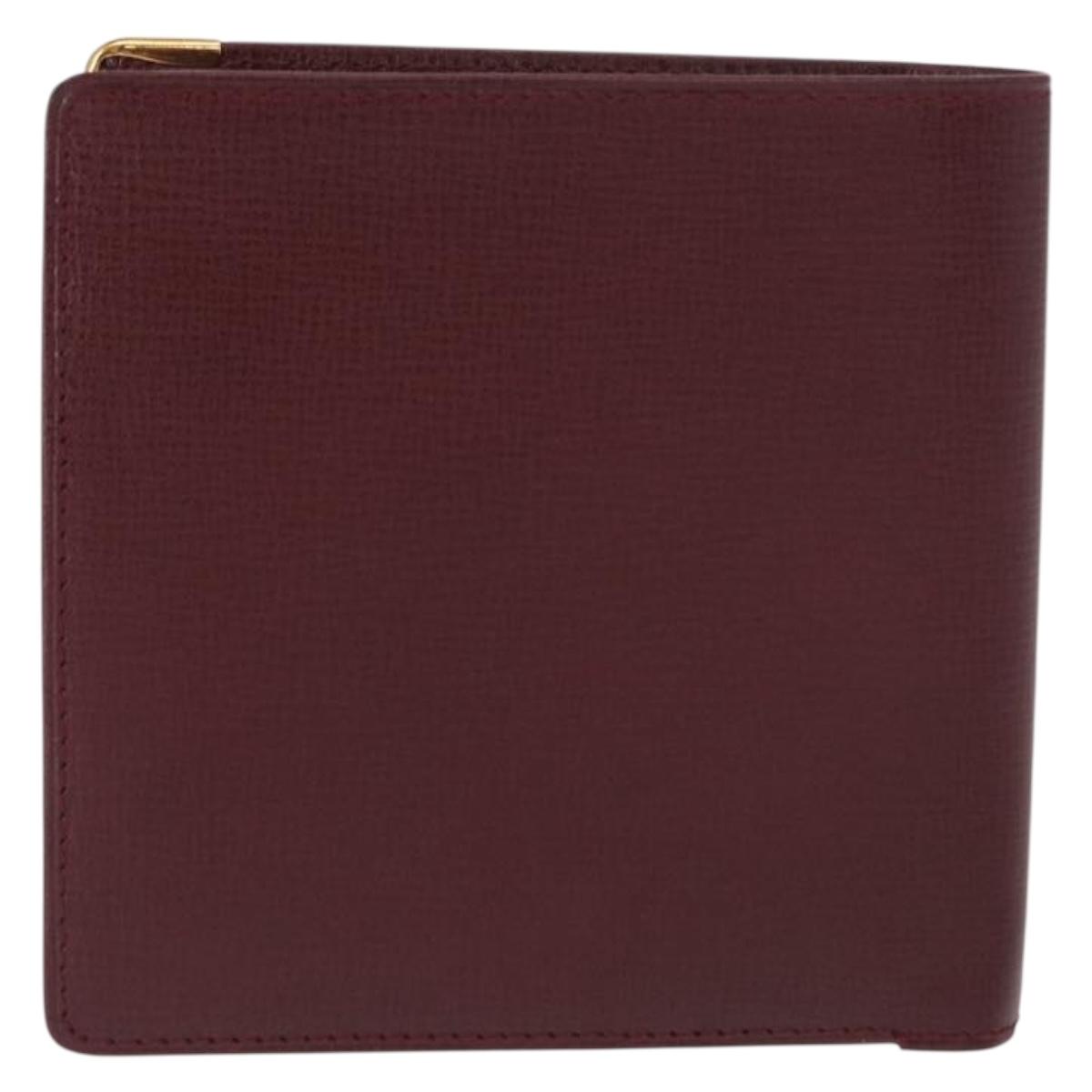 CARTIER Must Line Bifold Wallet Leather Bordeaux Gold Auth bs32096