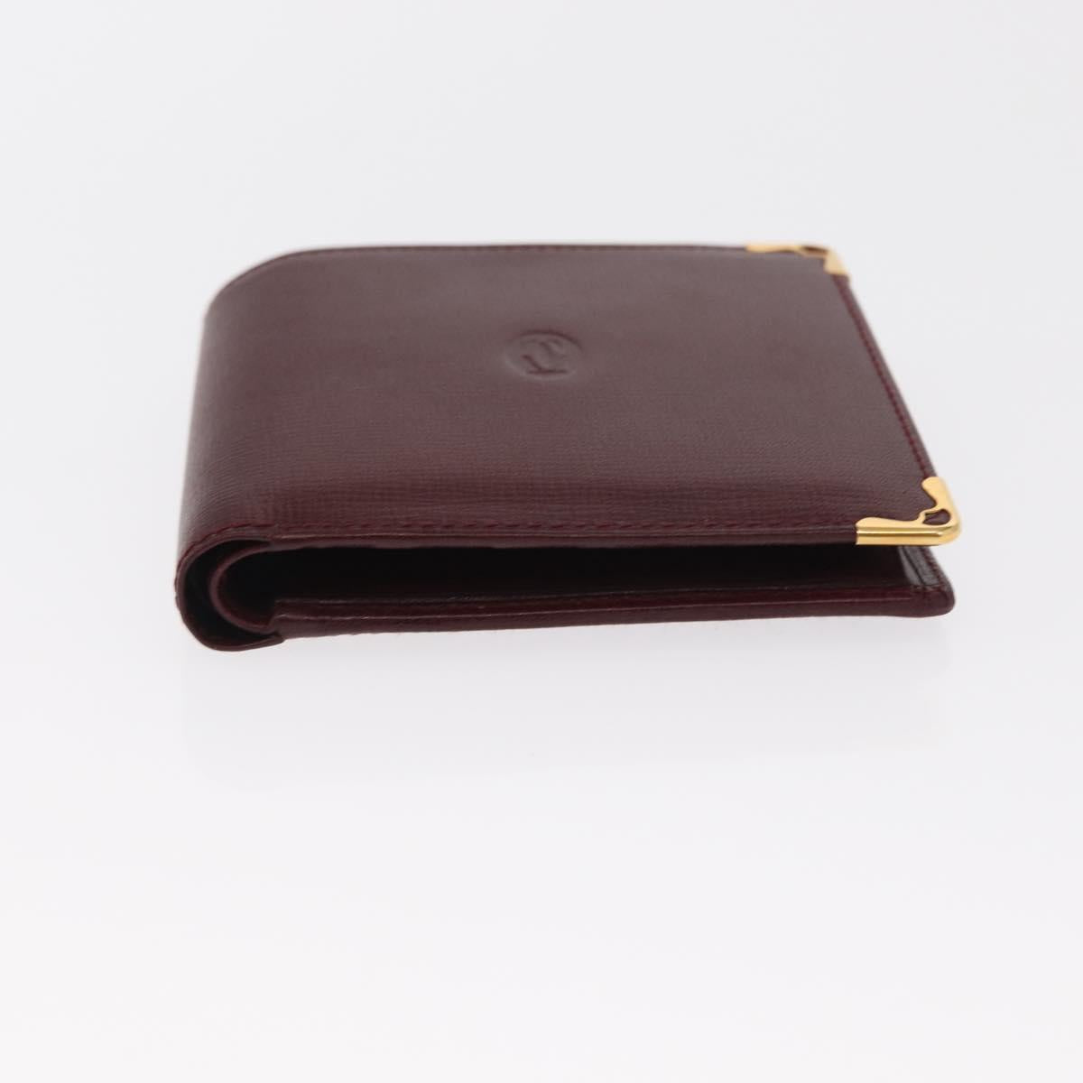 CARTIER Must Line Bifold Wallet Leather Bordeaux Gold Auth bs32096