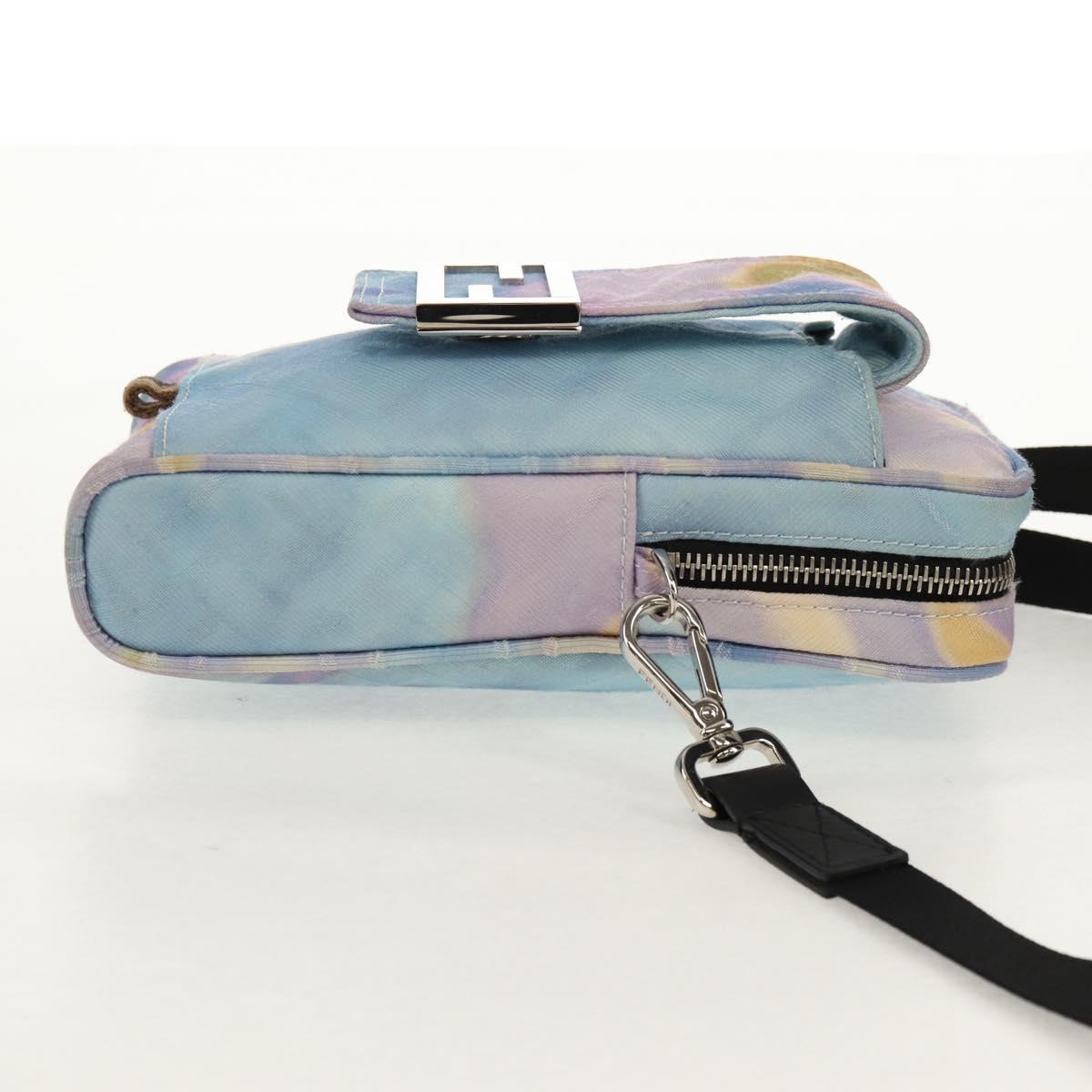 FENDI Zucca Canvas Shoulder Bag Blue Silver Auth bs32097V