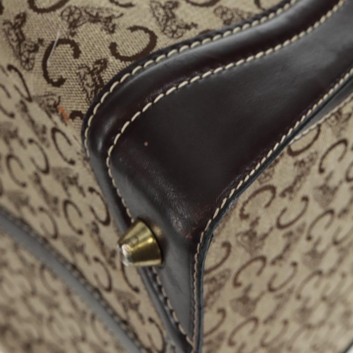 CELINE C Sulky Boston Bag Canvas Brown Gold Auth bs32098