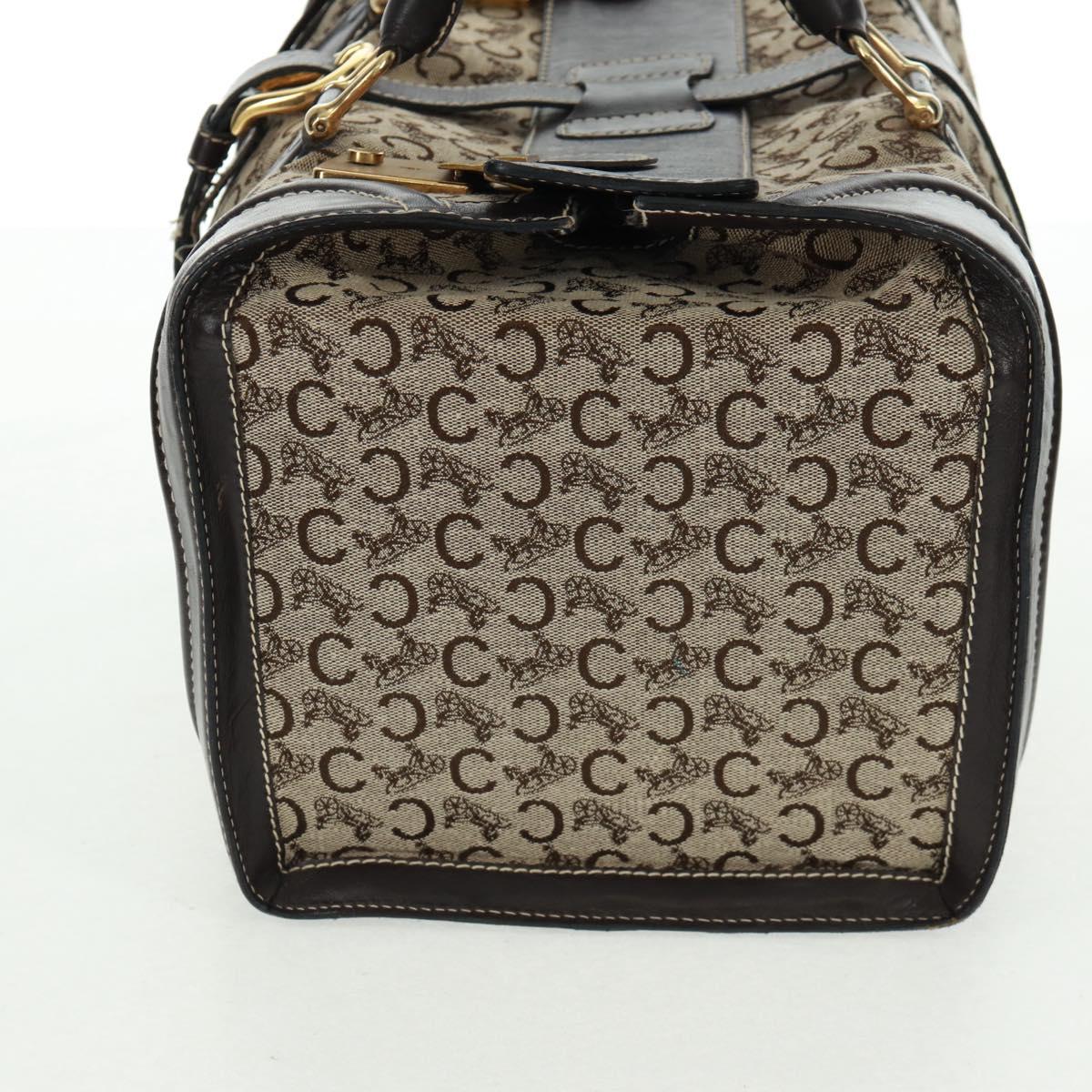 CELINE C Sulky Boston Bag Canvas Brown Gold Auth bs32098