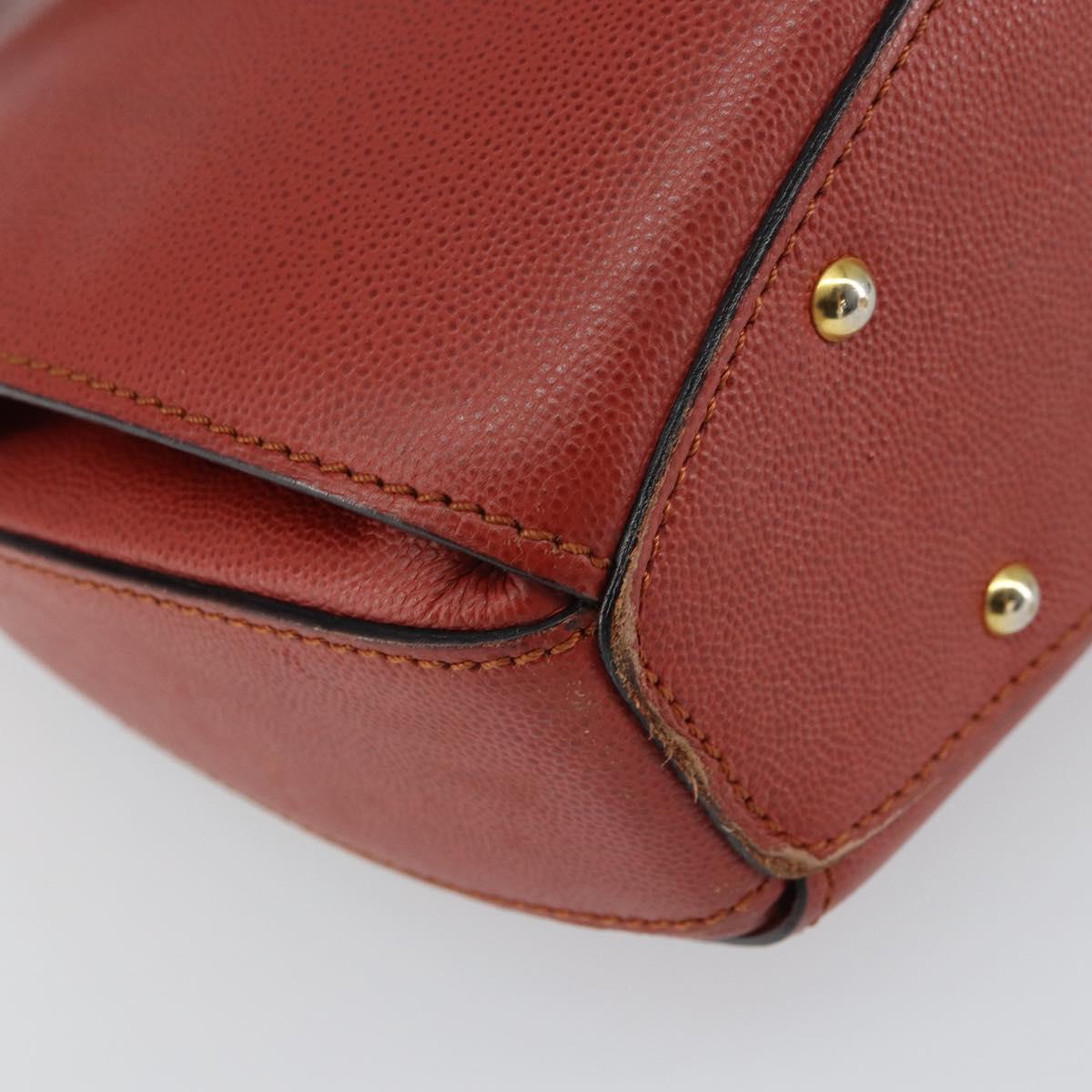 CELINE Hand Bag Leather Red Gold Auth bs32099