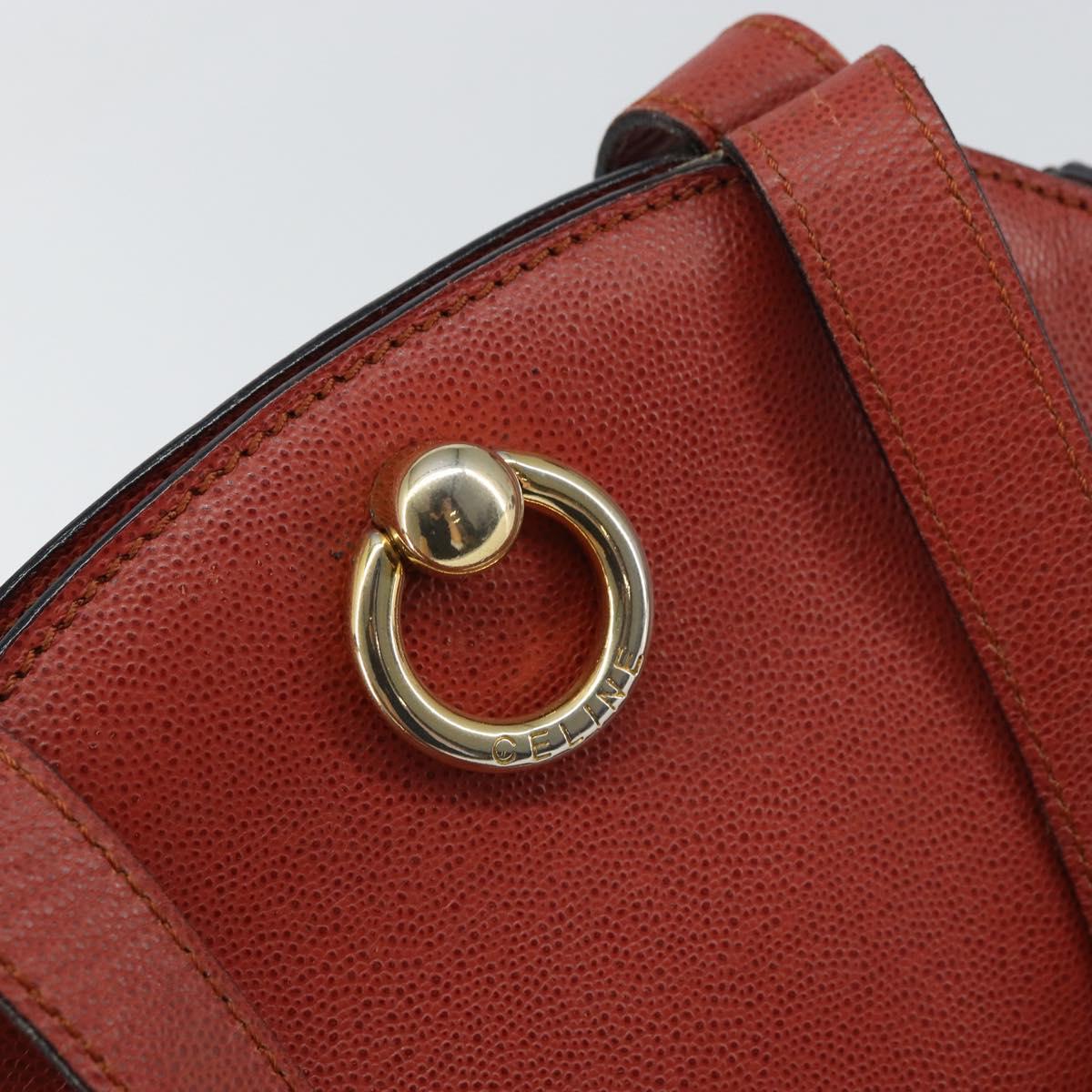 CELINE Hand Bag Leather Red Gold Auth bs32099