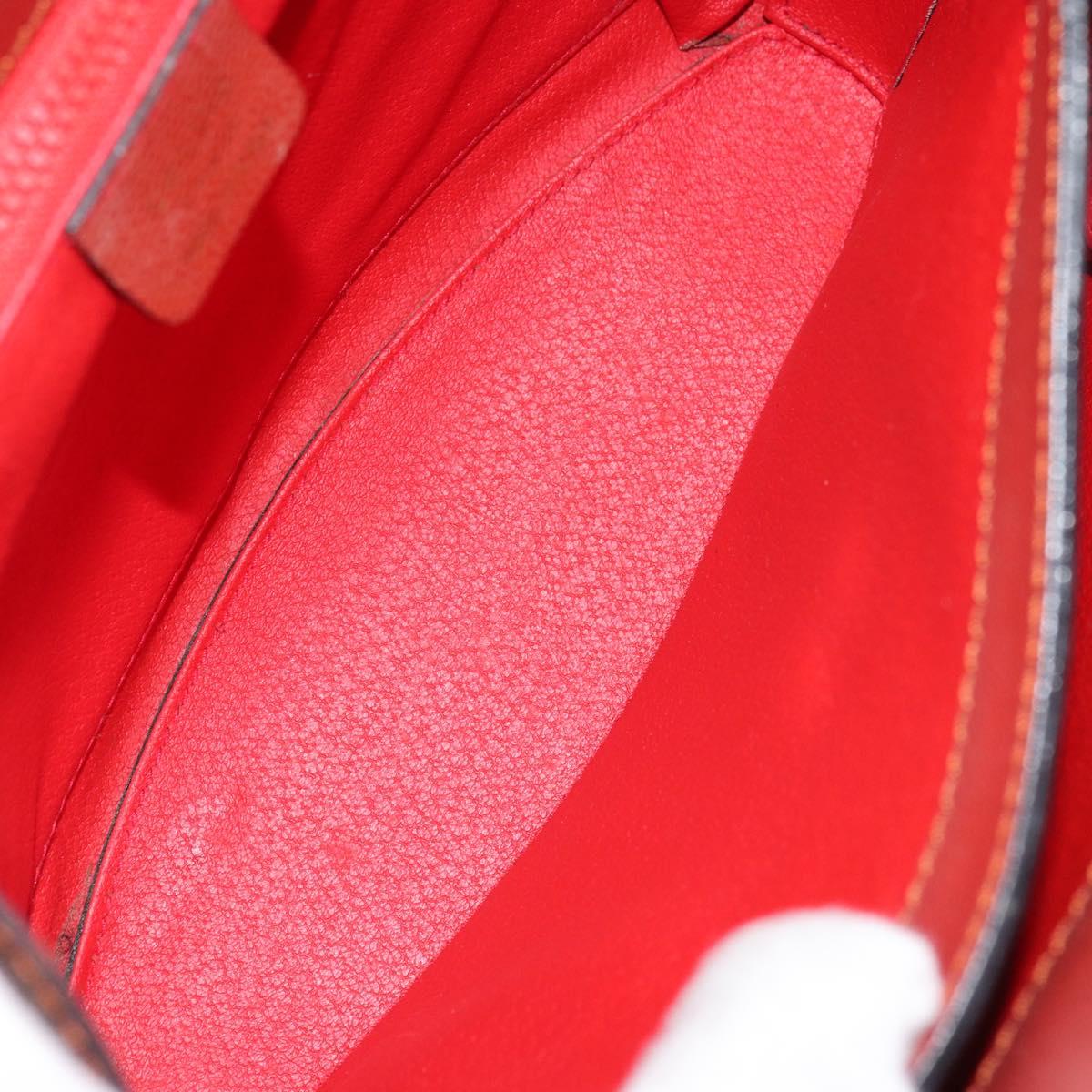 CELINE Hand Bag Leather Red Gold Auth bs32099