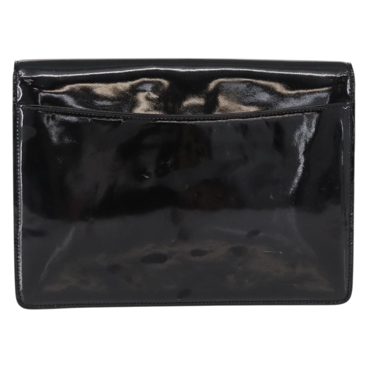 CELINE Clutch Bag Enamel Black Gold Auth bs32100