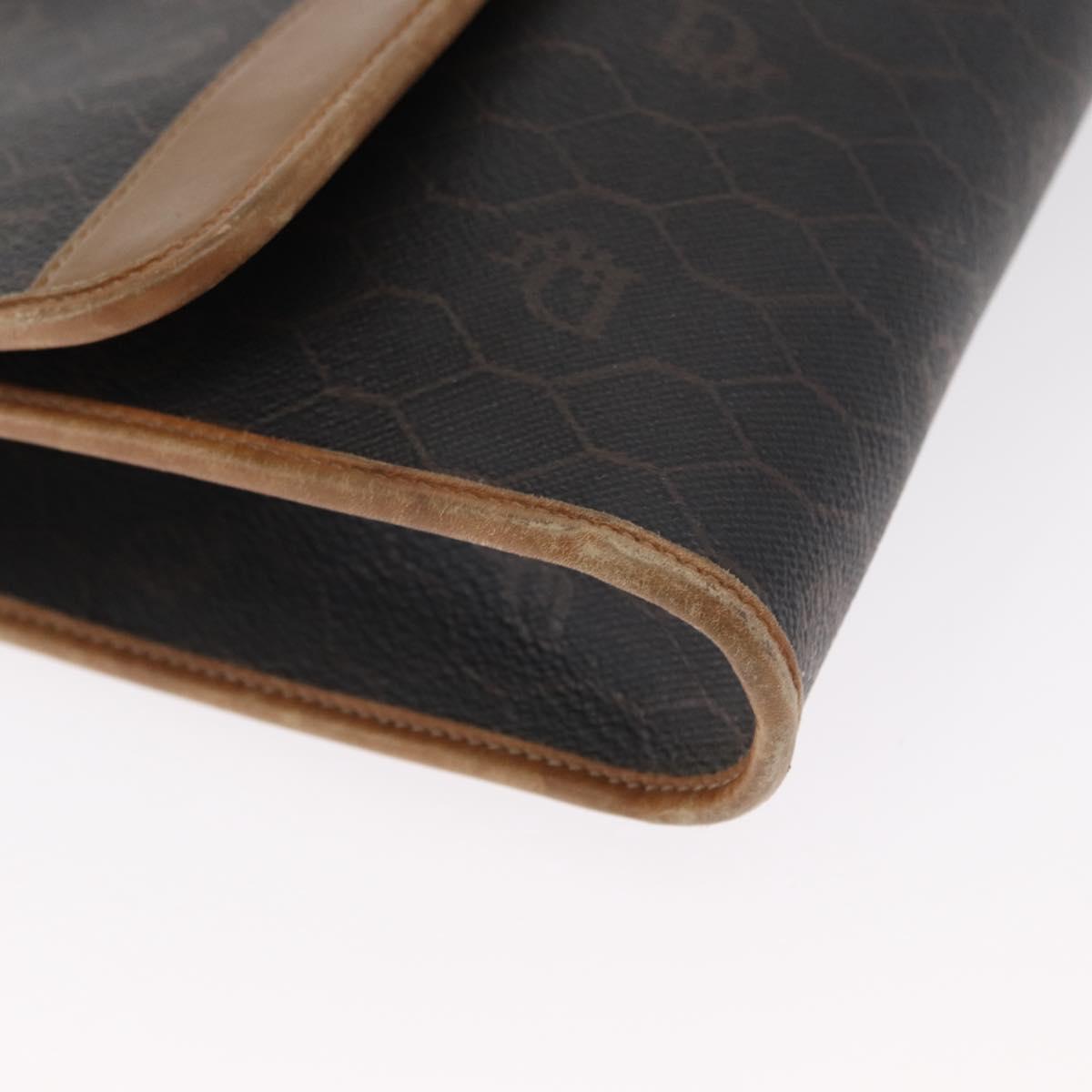 Christian Dior Honeycomb Canvas Chain Shoulder Bag PVC Black Gold Auth bs32105