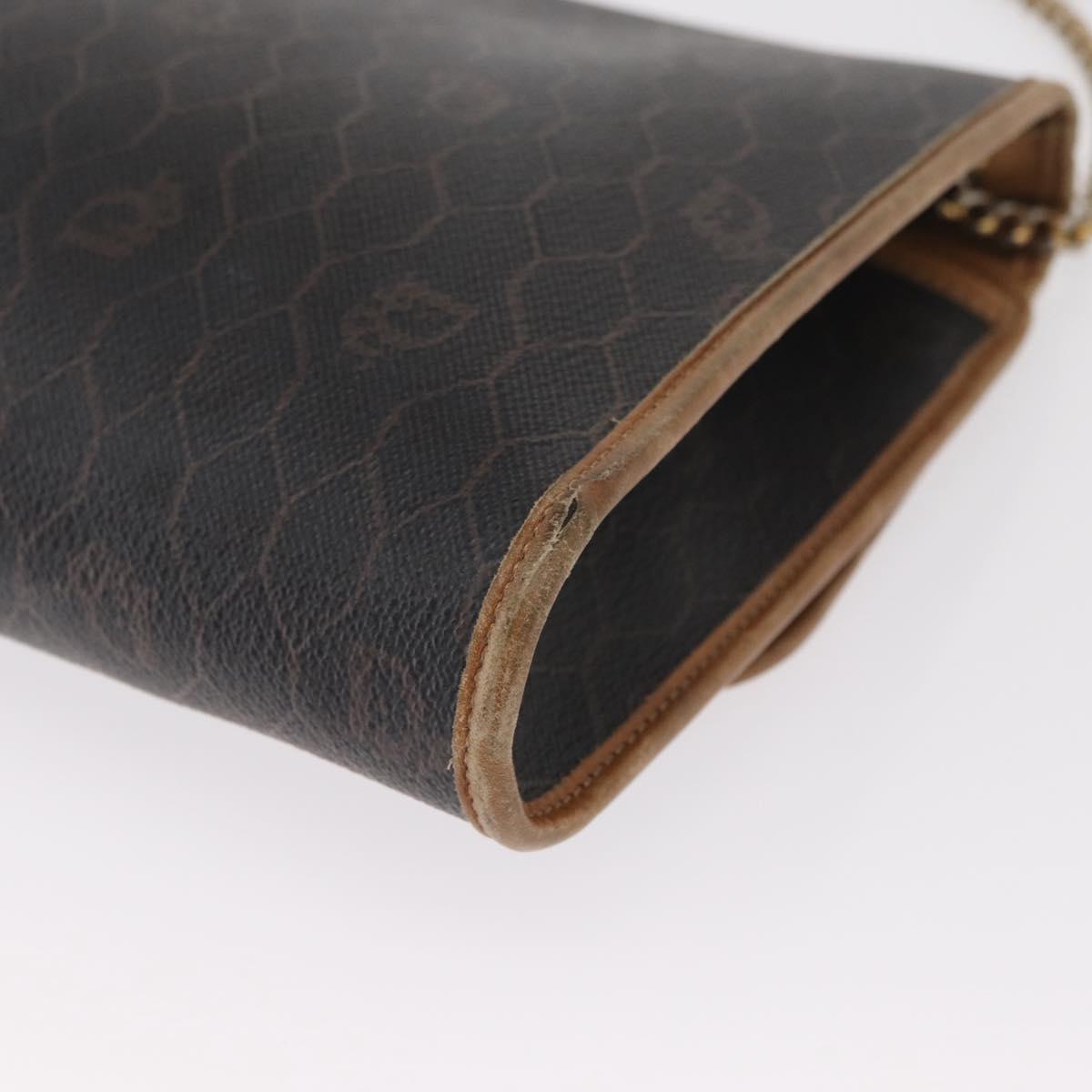 Christian Dior Honeycomb Canvas Chain Shoulder Bag PVC Black Gold Auth bs32105