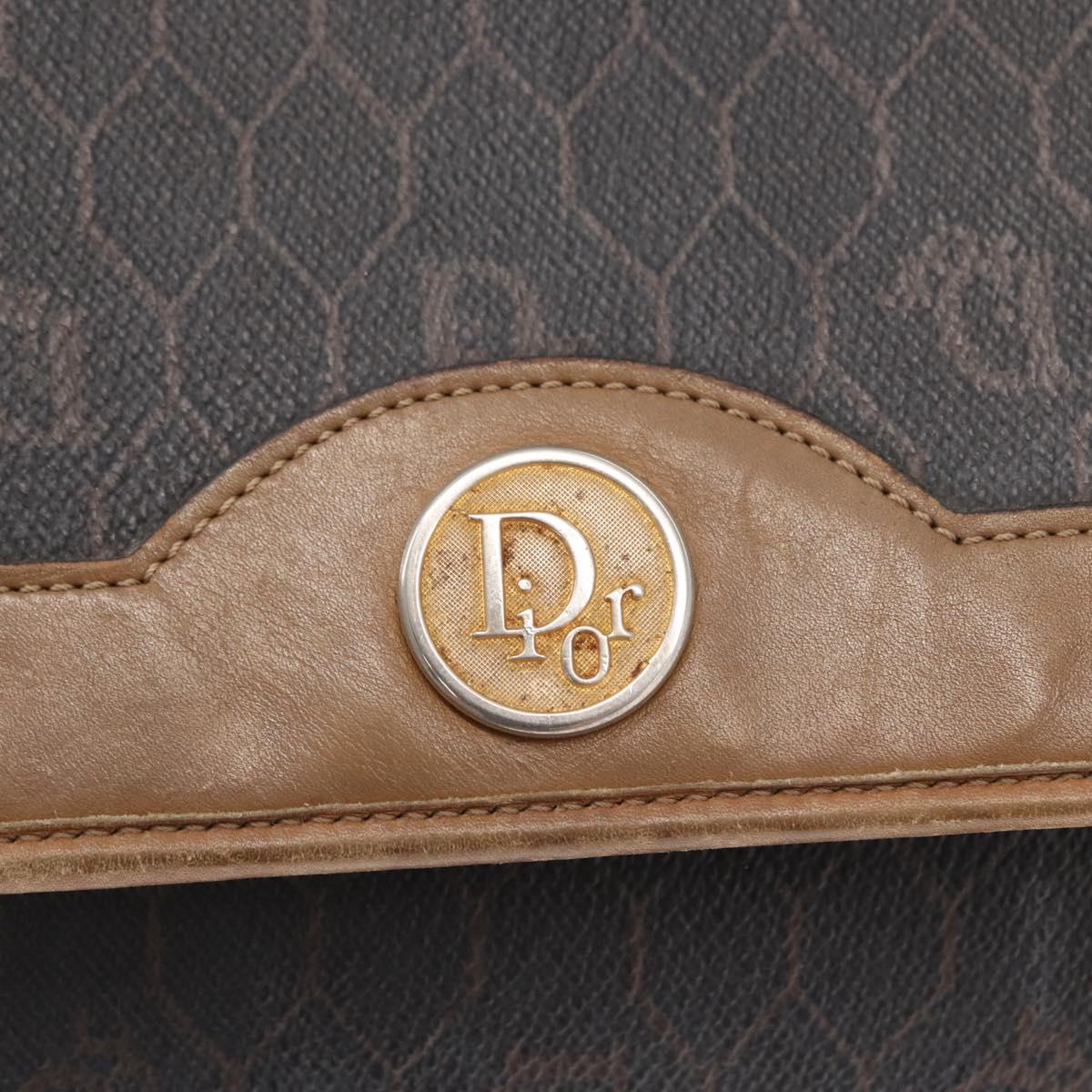 Christian Dior Honeycomb Canvas Chain Shoulder Bag PVC Black Gold Auth bs32105