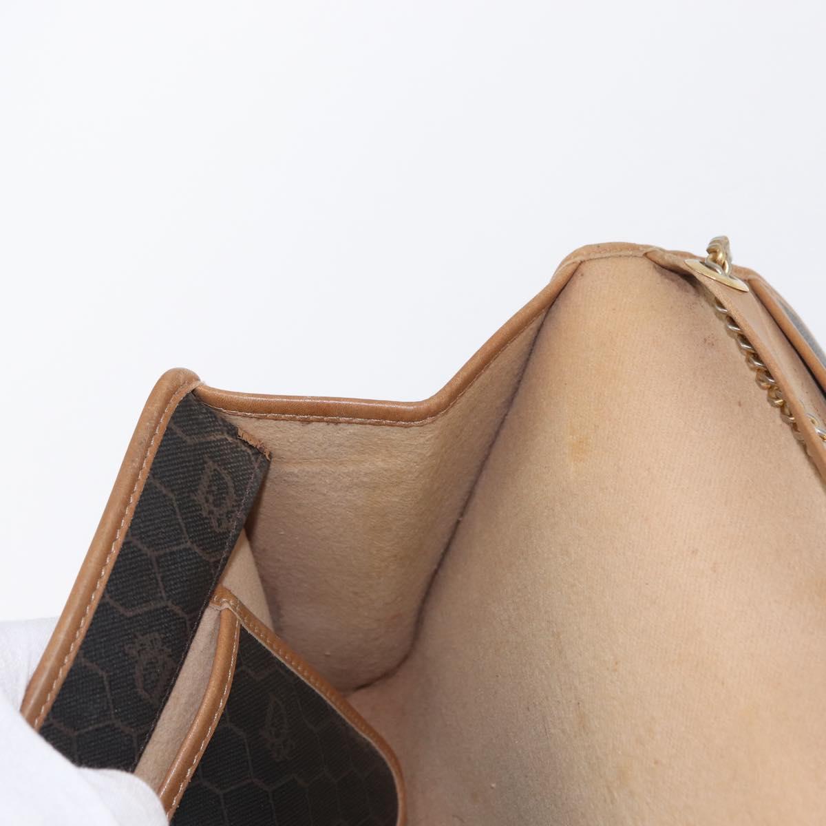 Christian Dior Honeycomb Canvas Chain Shoulder Bag PVC Black Gold Auth bs32105
