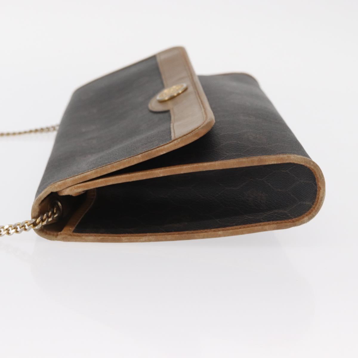 Christian Dior Honeycomb Canvas Chain Shoulder Bag PVC Black Gold Auth bs32105