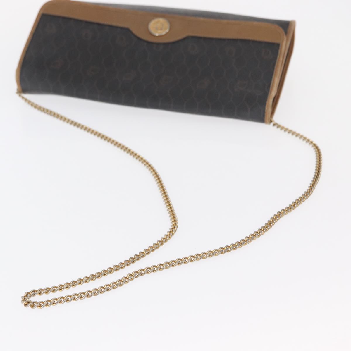 Christian Dior Honeycomb Canvas Chain Shoulder Bag PVC Black Gold Auth bs32105