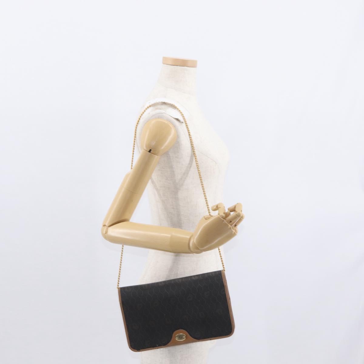 Christian Dior Honeycomb Canvas Chain Shoulder Bag PVC Black Gold Auth bs32106