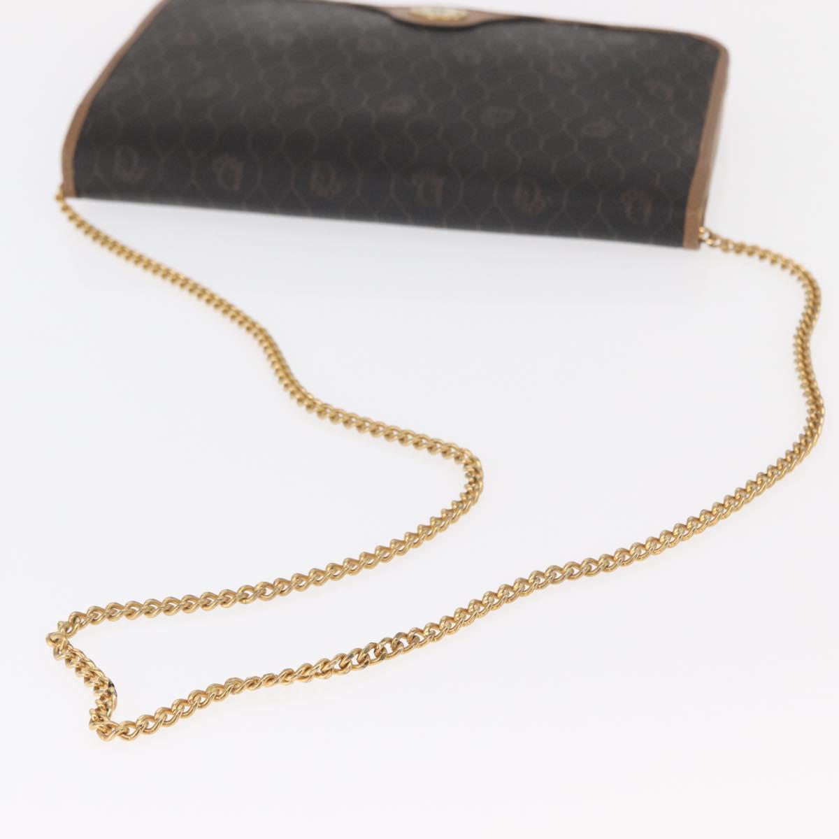 Christian Dior Honeycomb Canvas Chain Shoulder Bag PVC Black Gold Auth bs32106
