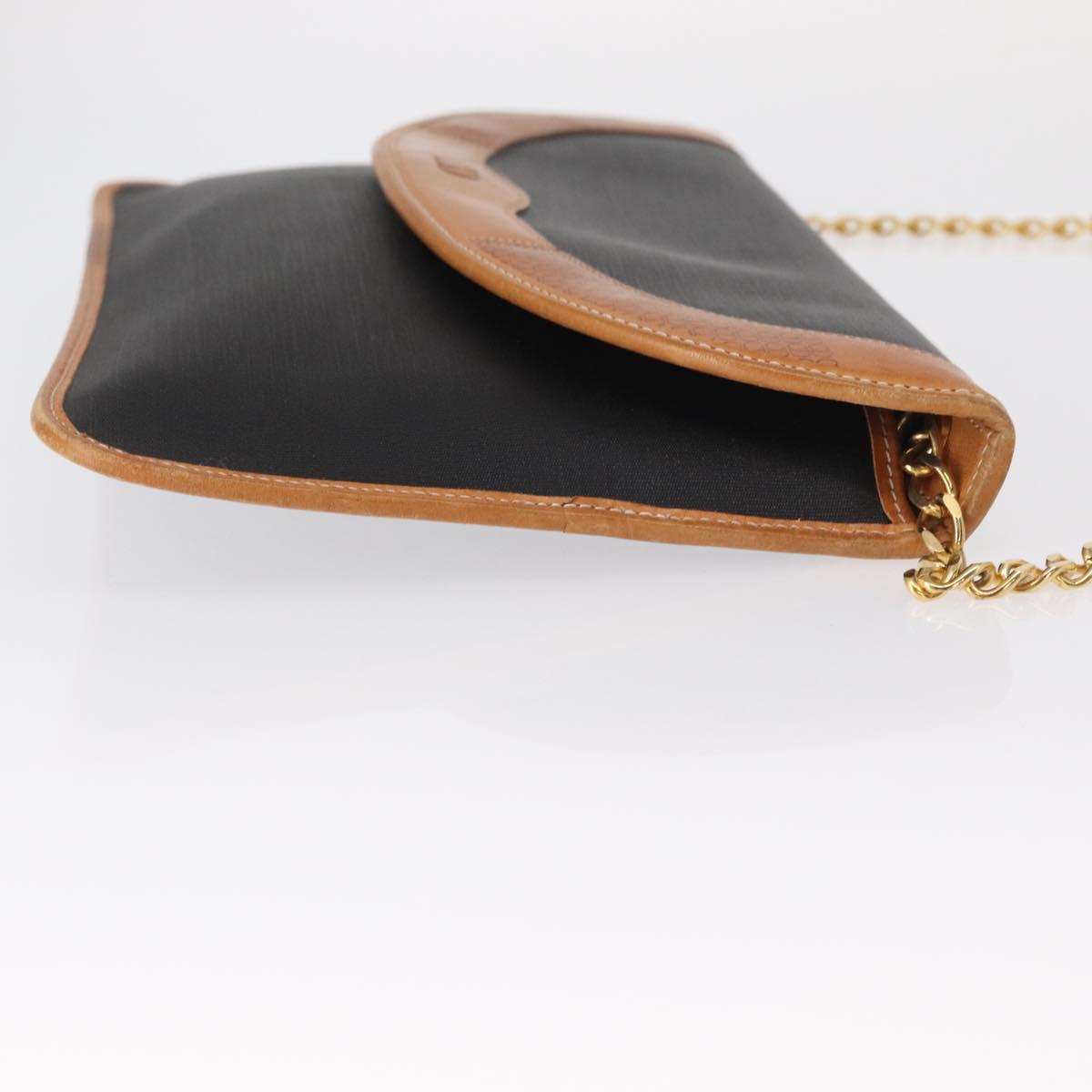 Christian Dior Chain Shoulder Bag Nylon Leather Black Gold Auth bs32108