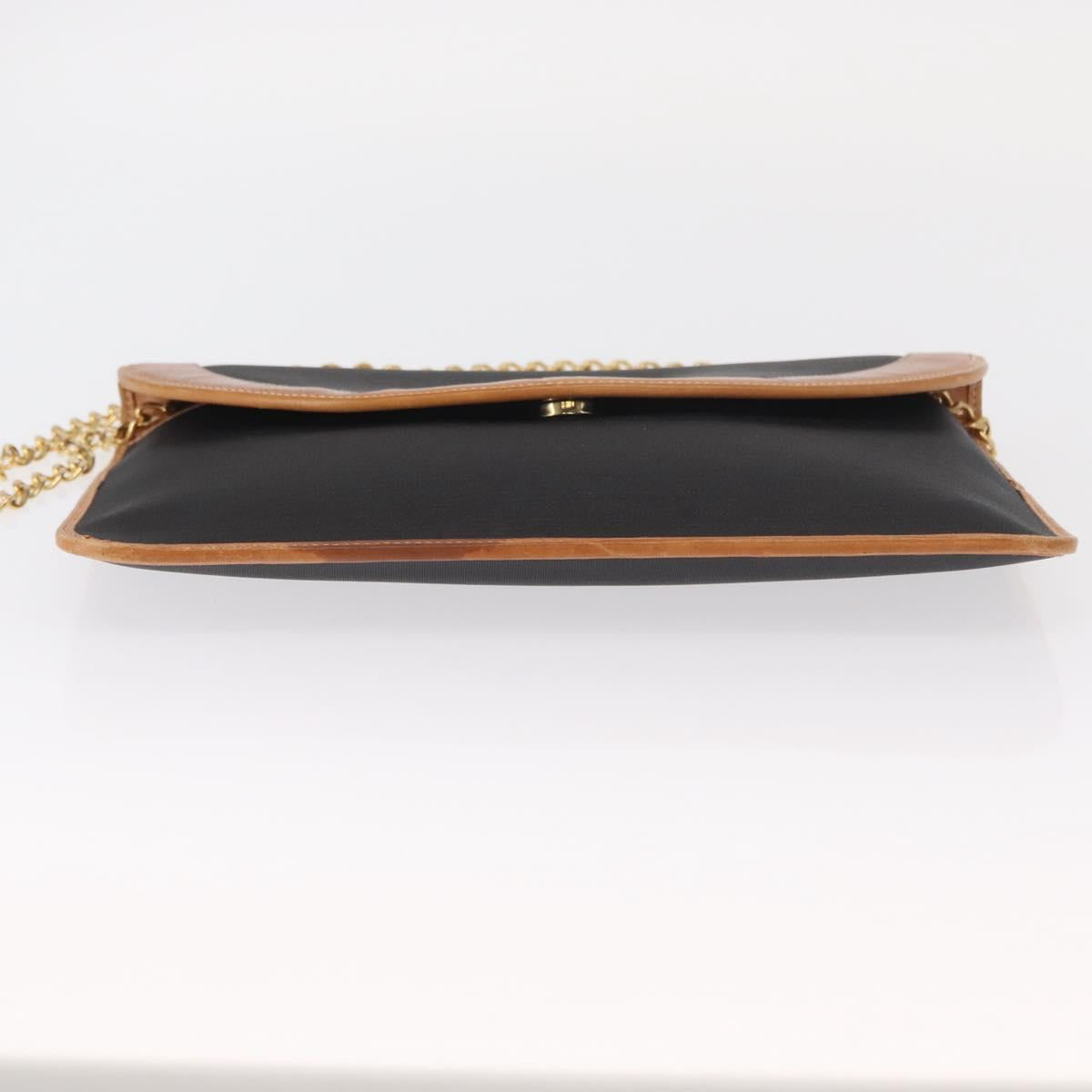 Christian Dior Chain Shoulder Bag Nylon Leather Black Gold Auth bs32108