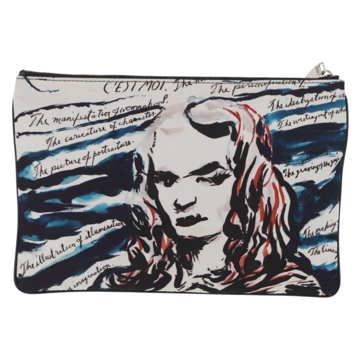Christian Dior Clutch Bag Nylon RAYMOND PETTIBON Blue Silver Auth bs32109