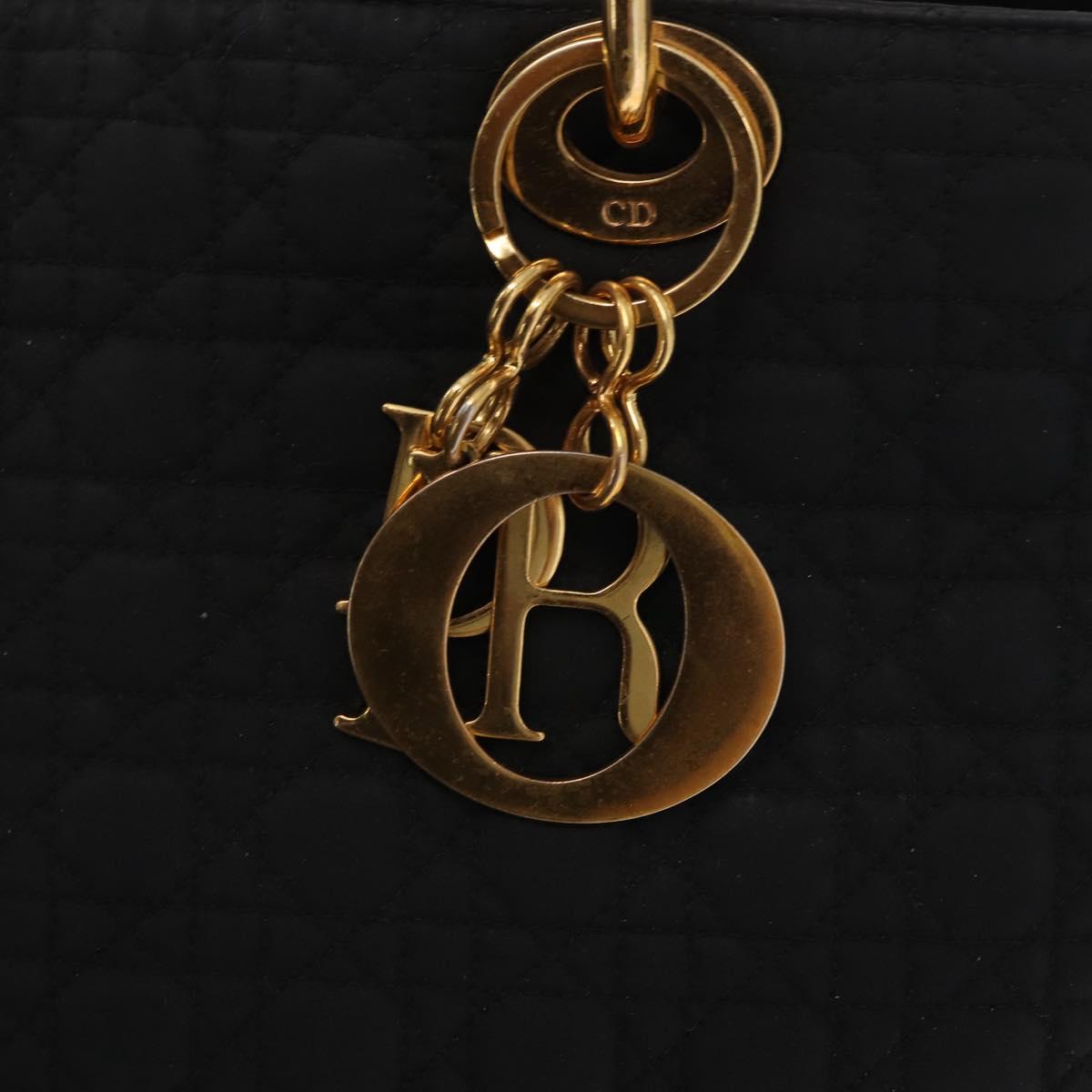 Christian Dior Lady Dior Canage Hand Bag Nylon Black Gold Auth bs32111