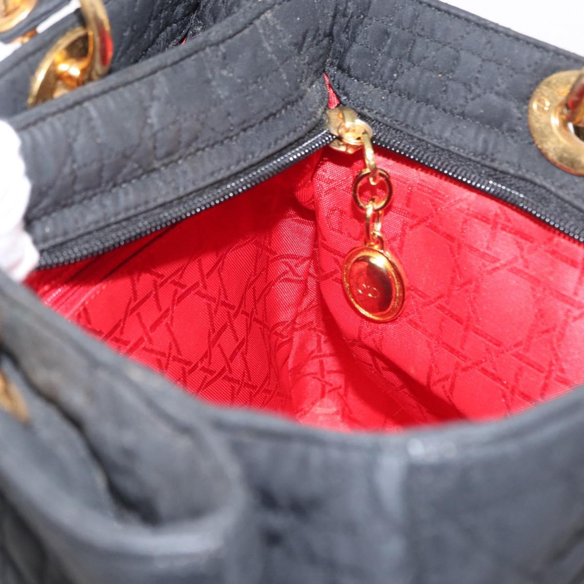 Christian Dior Lady Dior Canage Hand Bag Nylon Black Gold Auth bs32111